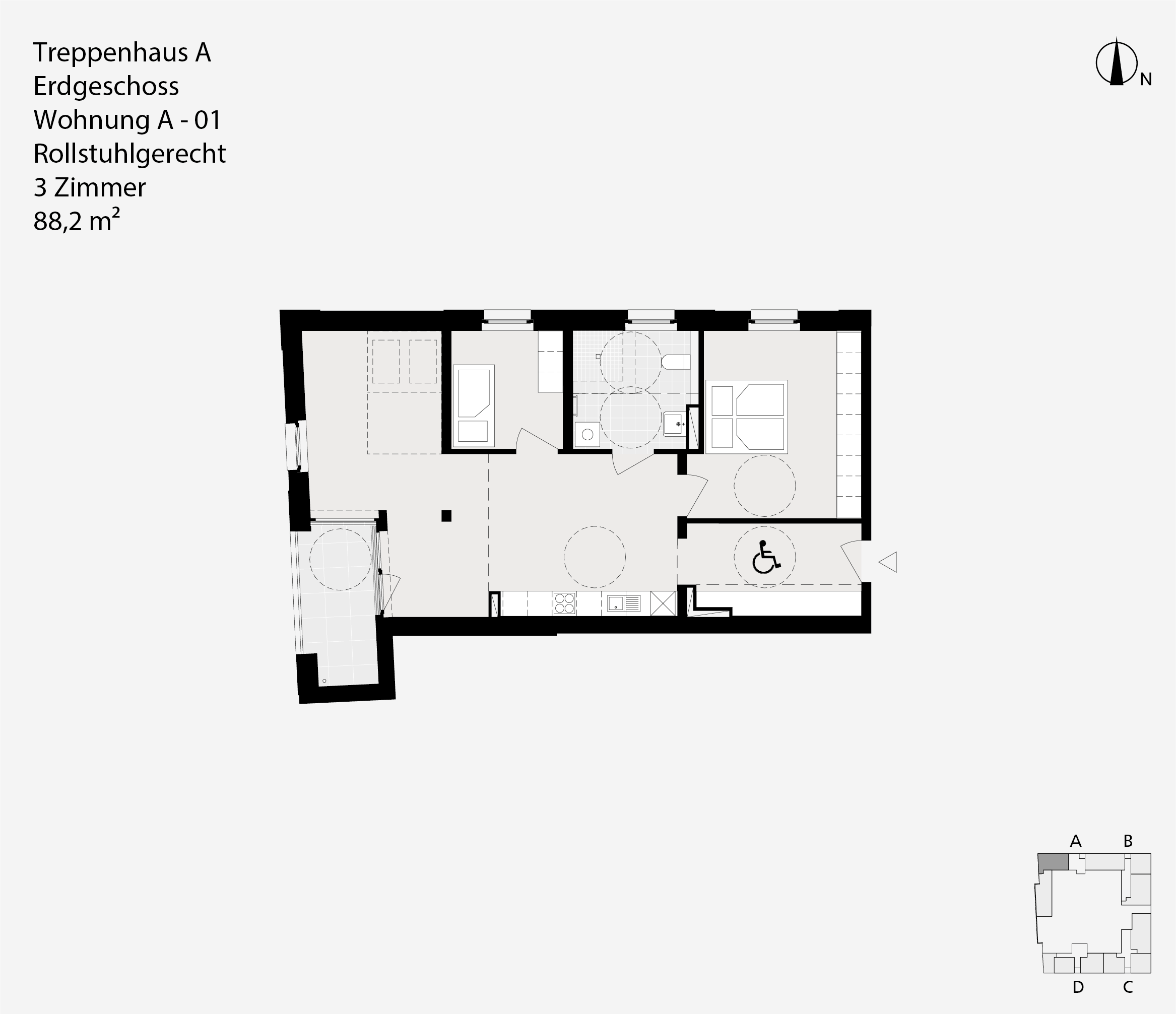 Treppenhaus A, Erdgeschoss, Wohnung A-01