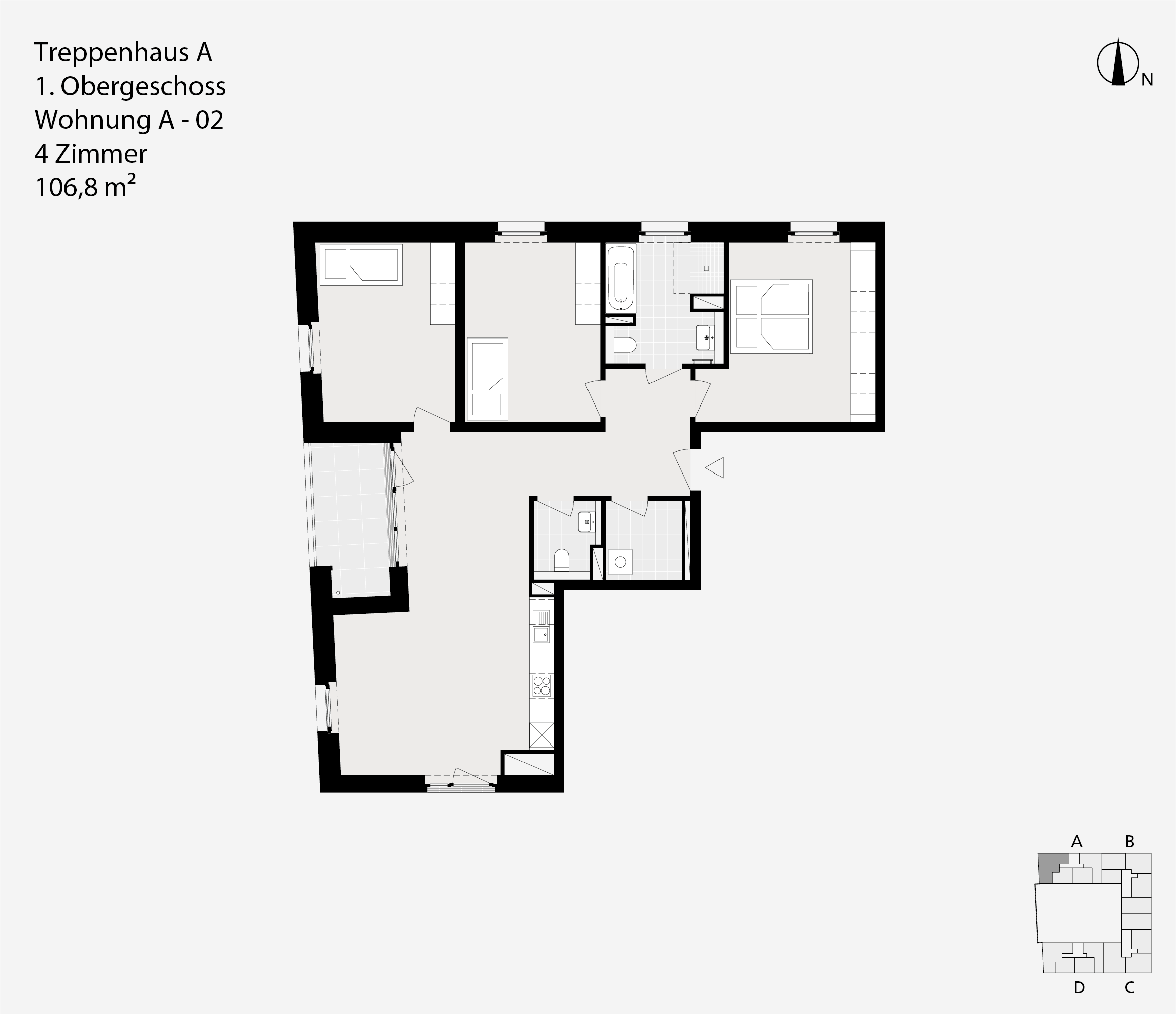 Treppenhaus A, 1. Obergeschoss, Wohnung A-02