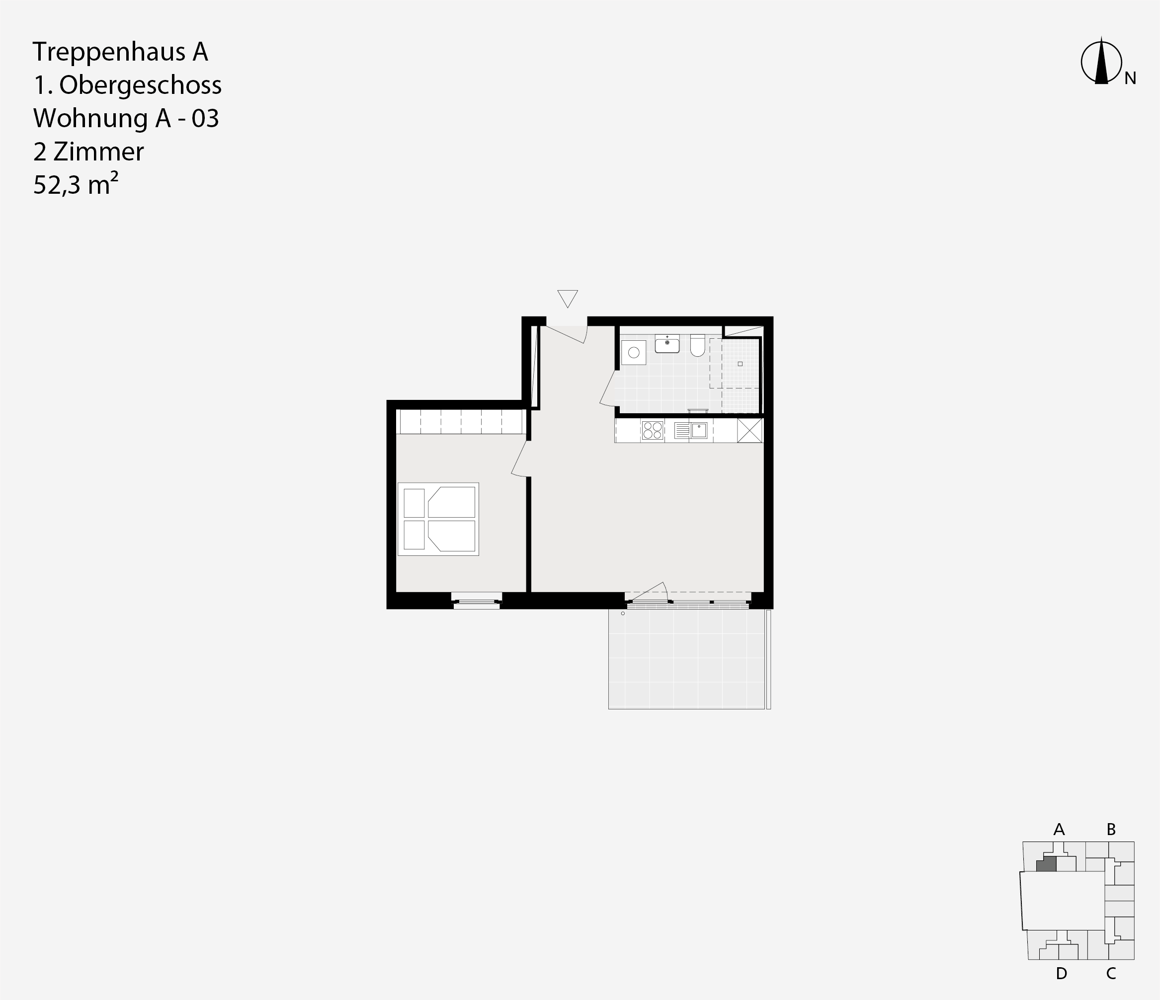 Treppenhaus A, 1. Obergeschoss, Wohnung A-02