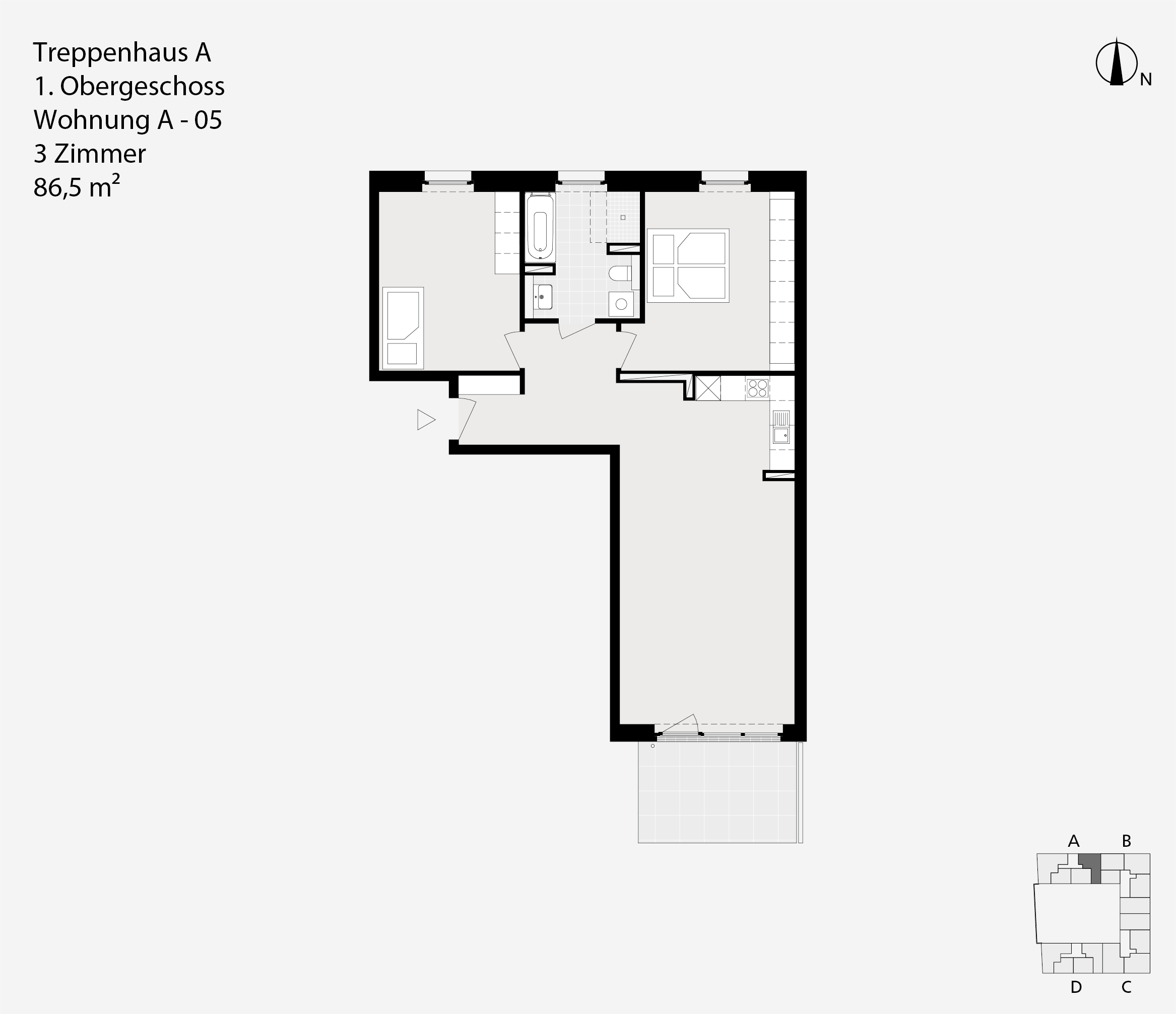 Treppenhaus A, 1. Obergeschoss, Wohnung A-05