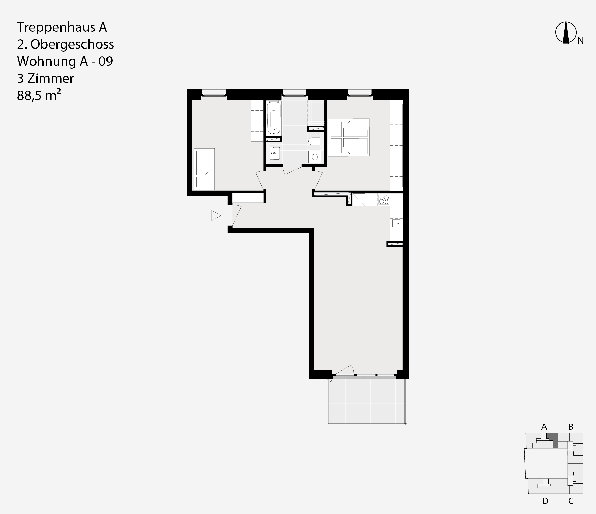 Treppenhaus A, 2. Obergeschoss, Wohnung A-09