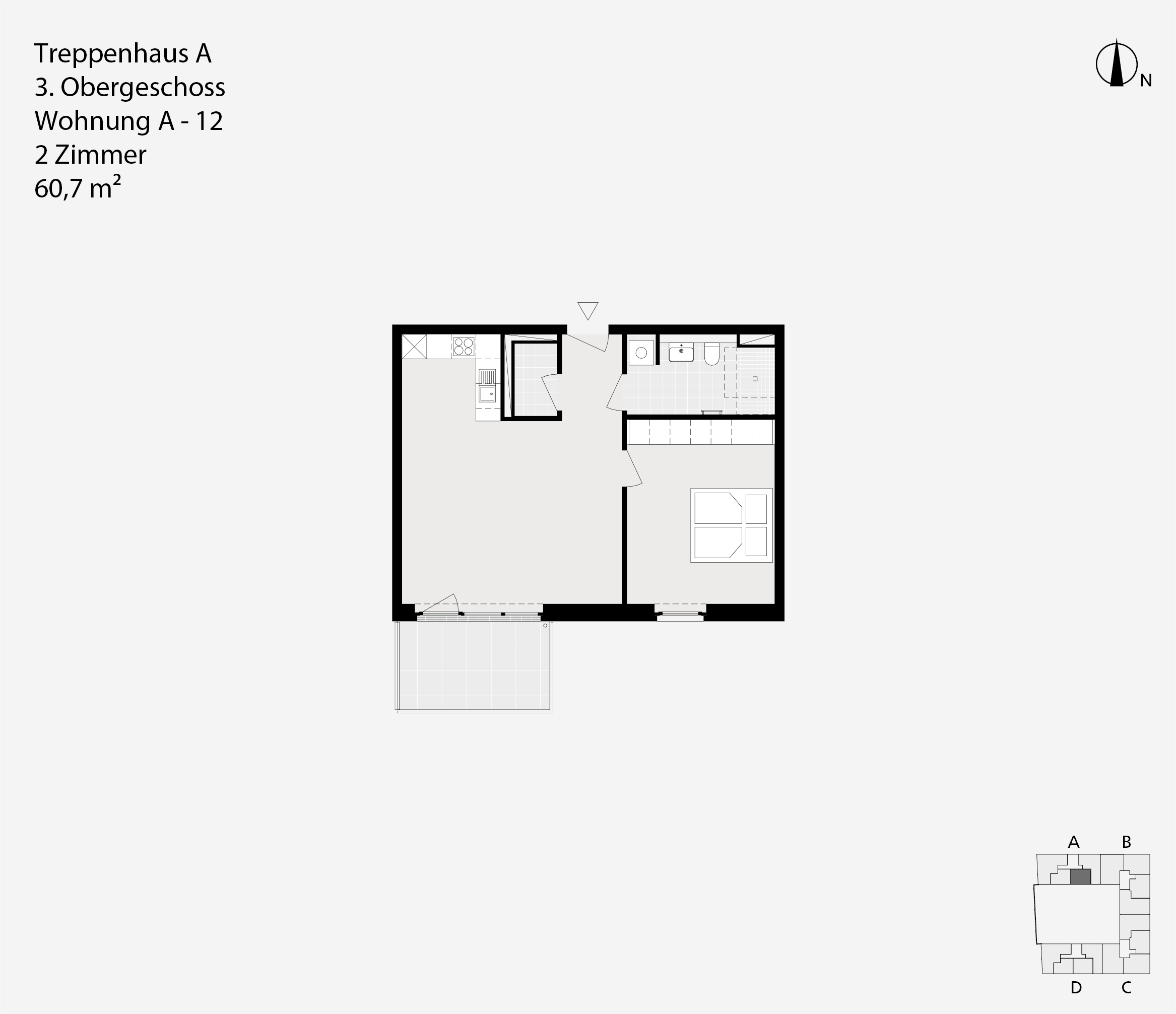 Treppenhaus A, 3. Obergeschoss, Wohnung A-12