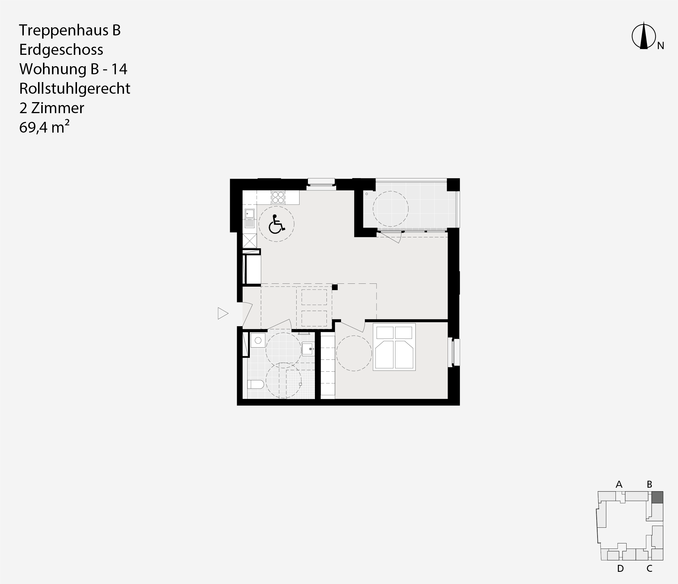 Treppenhaus B, Erdgeschoss, Wohnung B-14