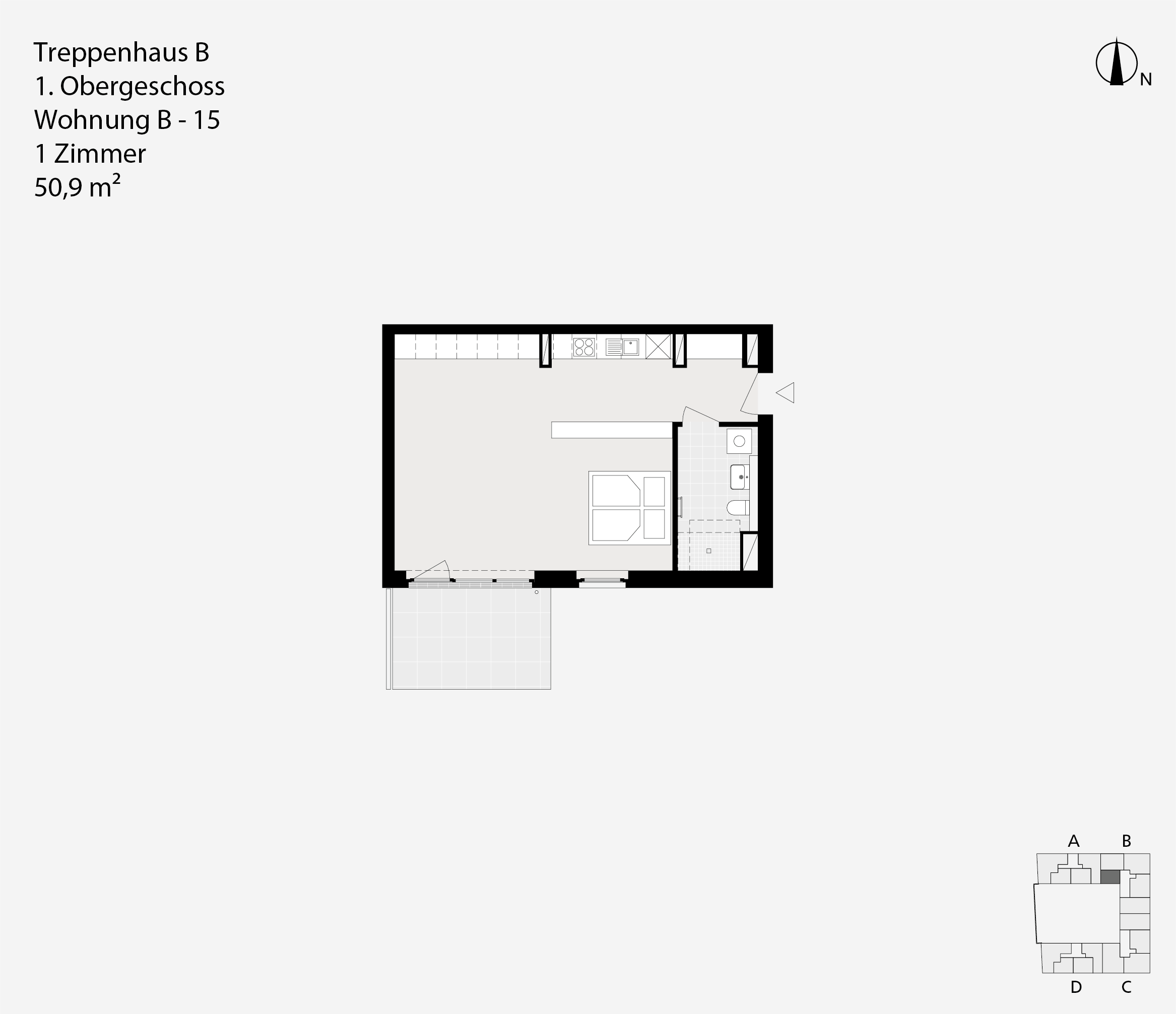 Treppenhaus B, 1. Obergeschoss, Wohnung B-15