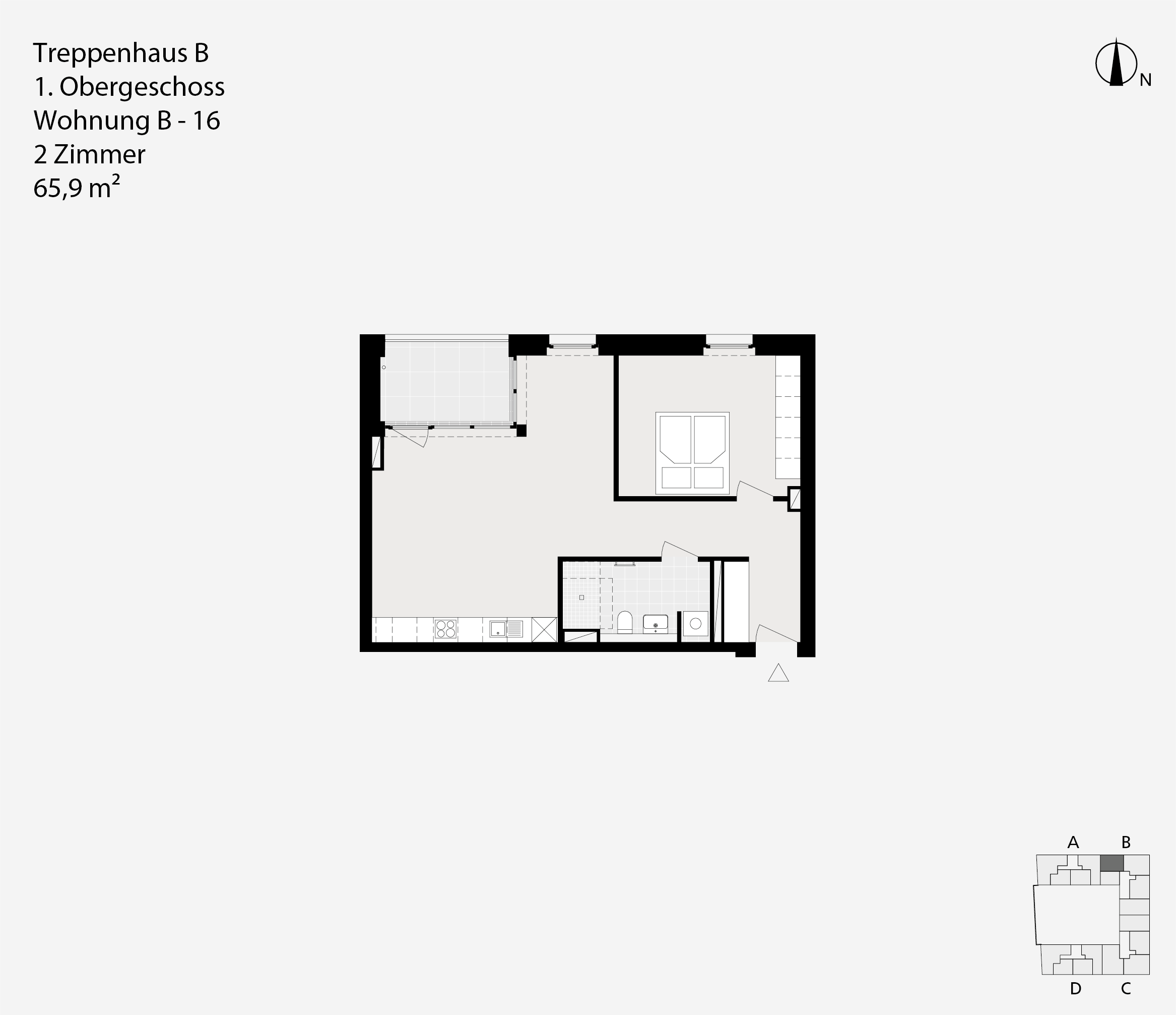 Treppenhaus B, 1. Obergeschoss, Wohnung B-16