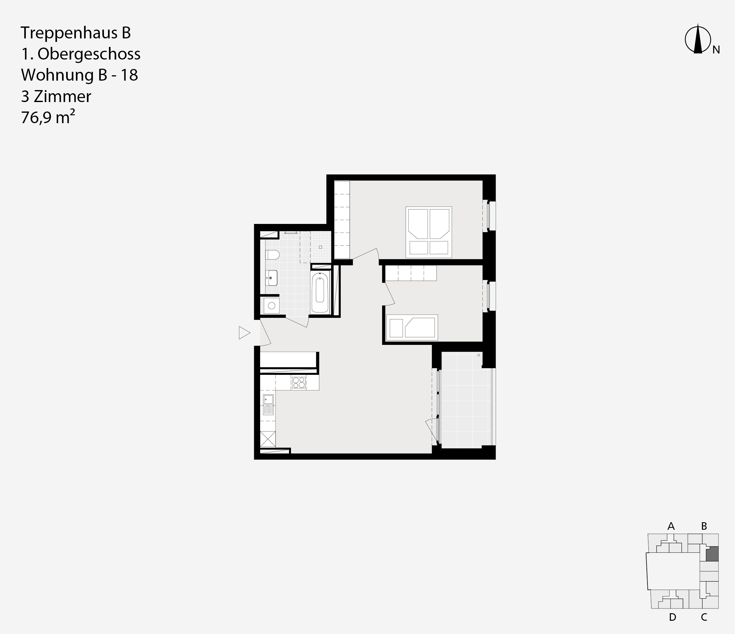 Treppenhaus B, 1. Obergeschoss, Wohnung B-18