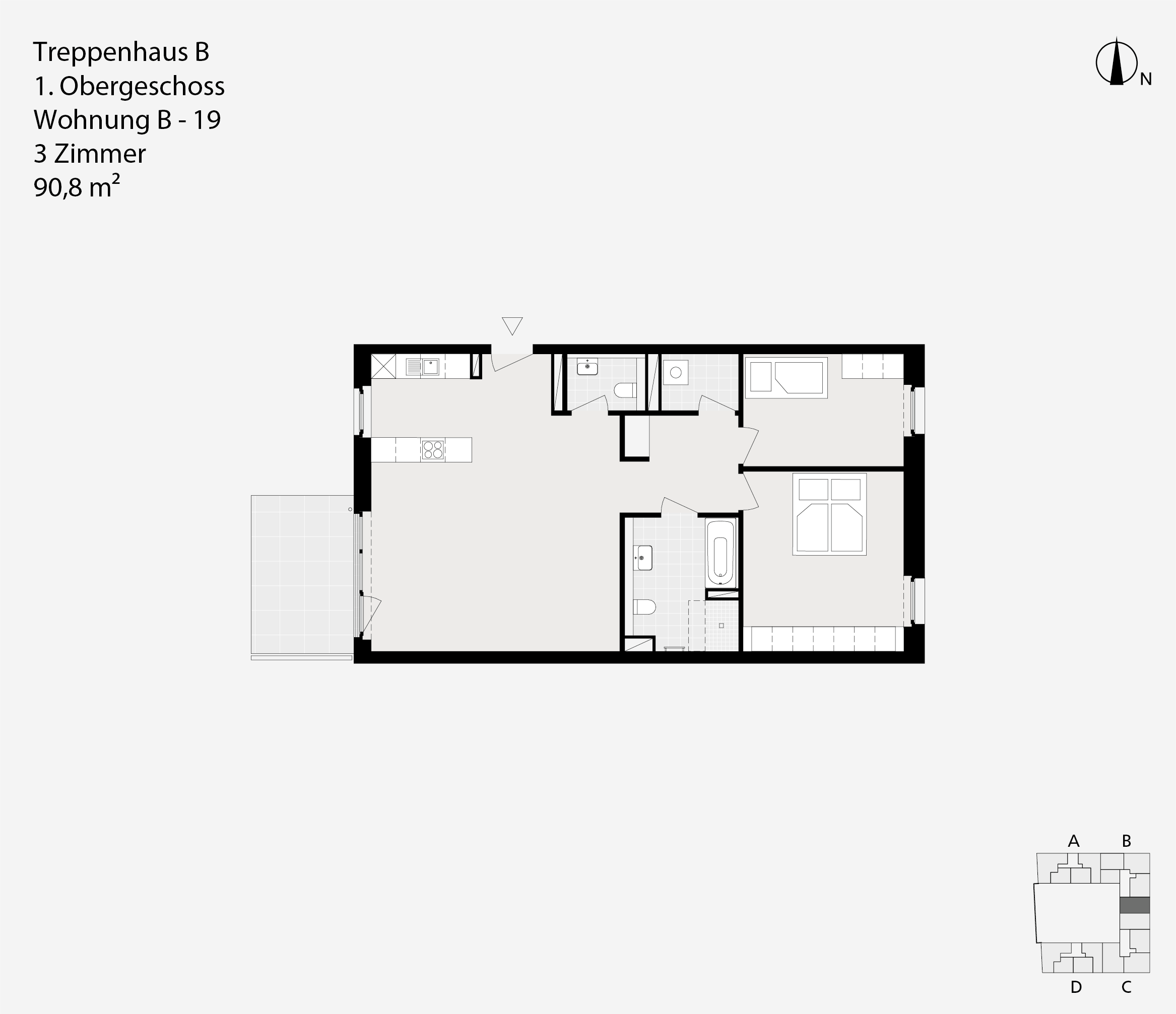Treppenhaus B, 1. Obergeschoss, Wohnung B-19