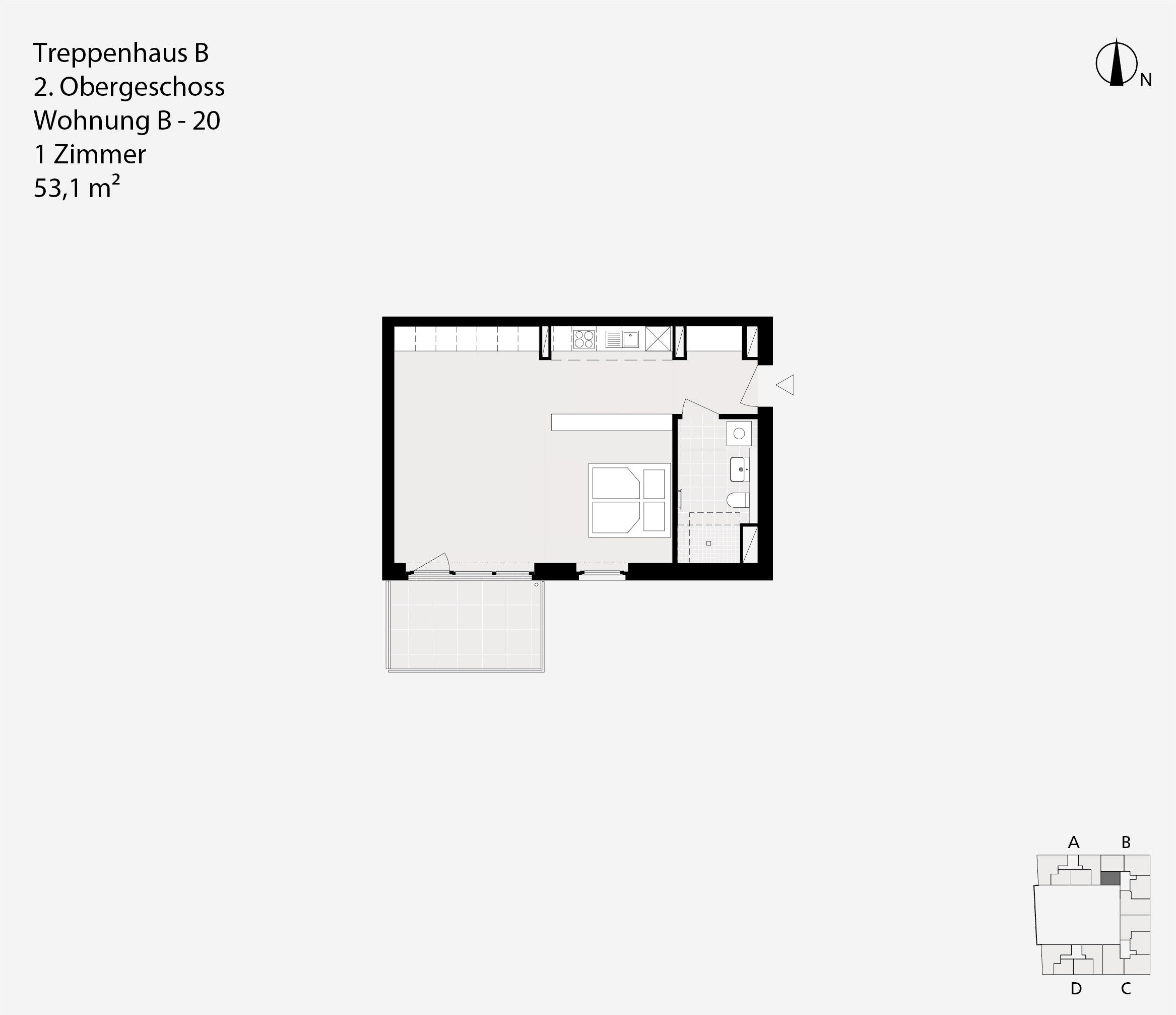 Treppenhaus B, 2. Obergeschoss, Wohnung B-20
