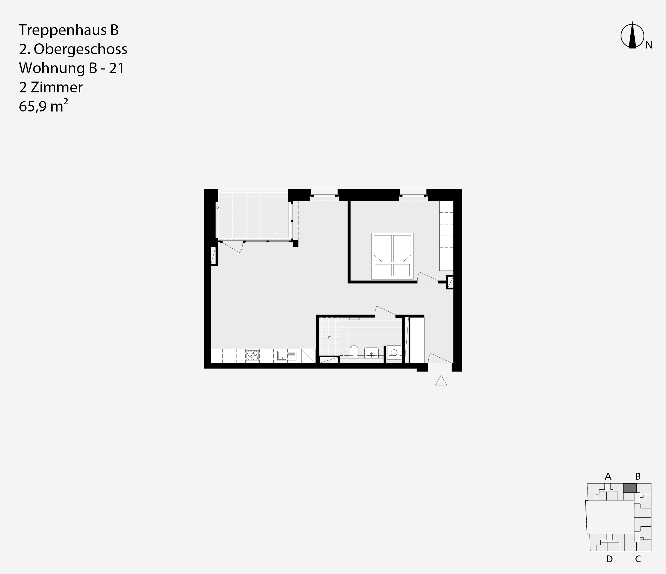 Treppenhaus B, 2. Obergeschoss, Wohnung B-21