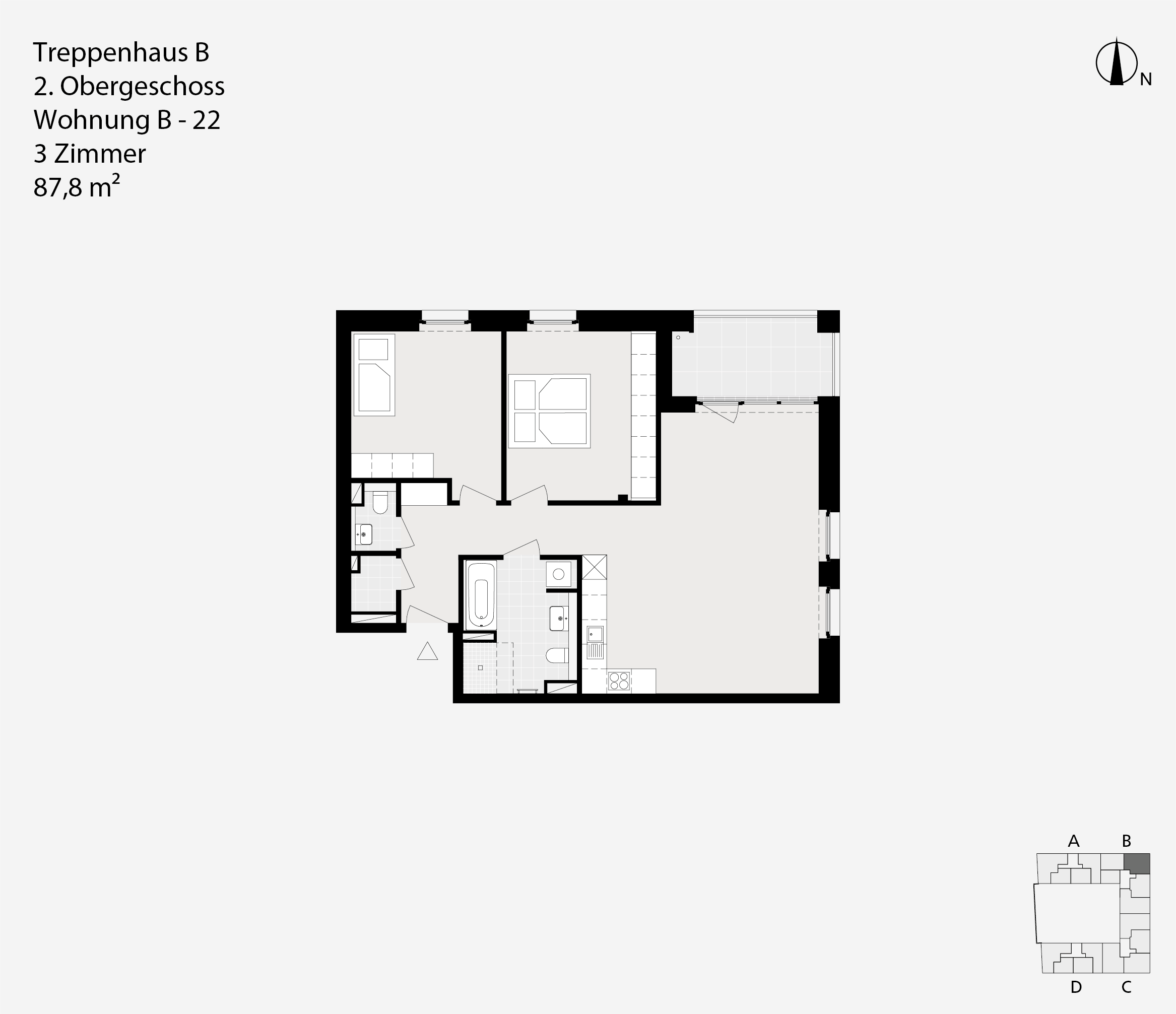 Treppenhaus B, 2. Obergeschoss, Wohnung B-22
