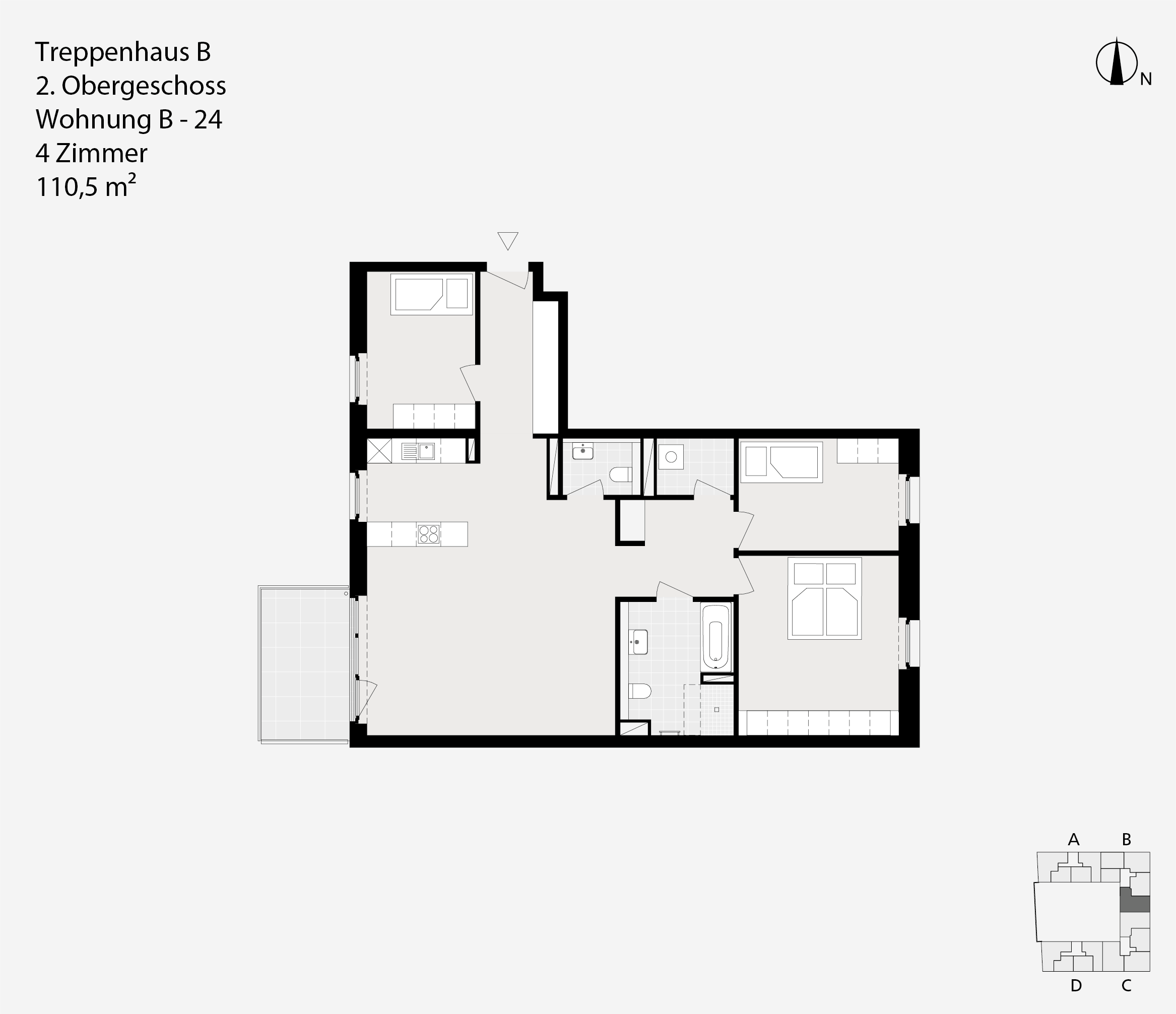 Treppenhaus B, 2. Obergeschoss, Wohnung B-24