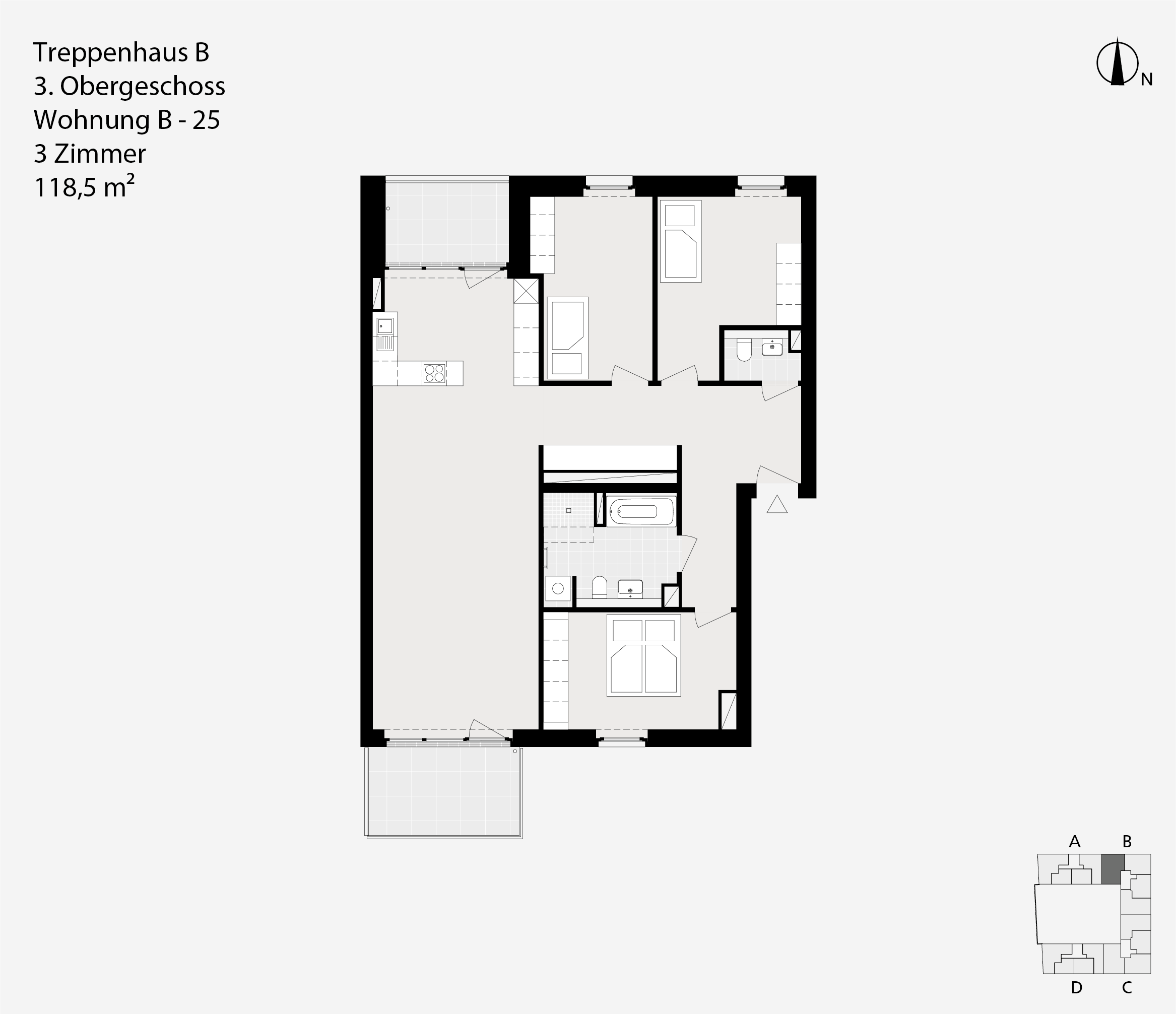 Treppenhaus B, 3. Obergeschoss, Wohnung B-25