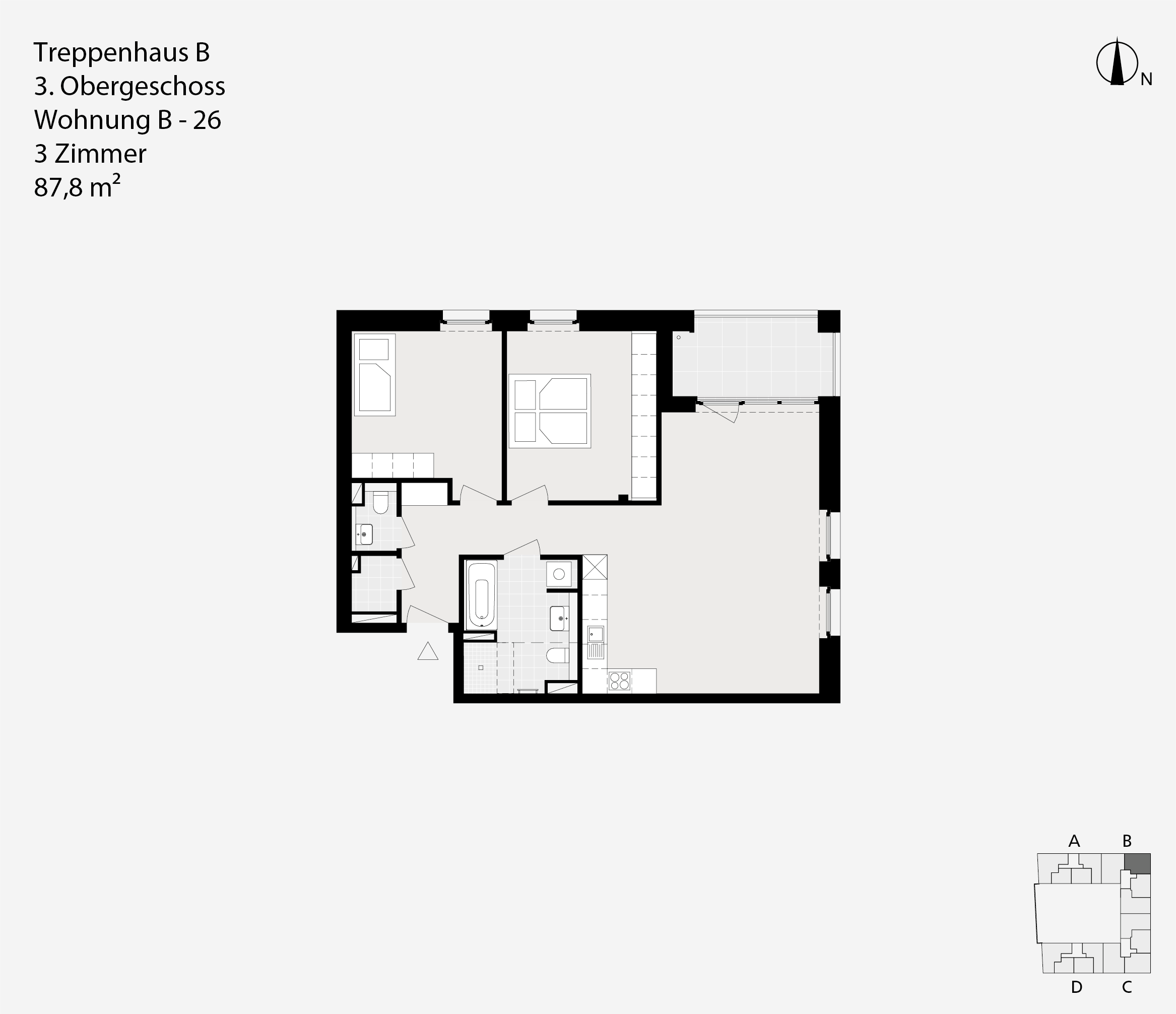 Treppenhaus B, 3. Obergeschoss, Wohnung B-26