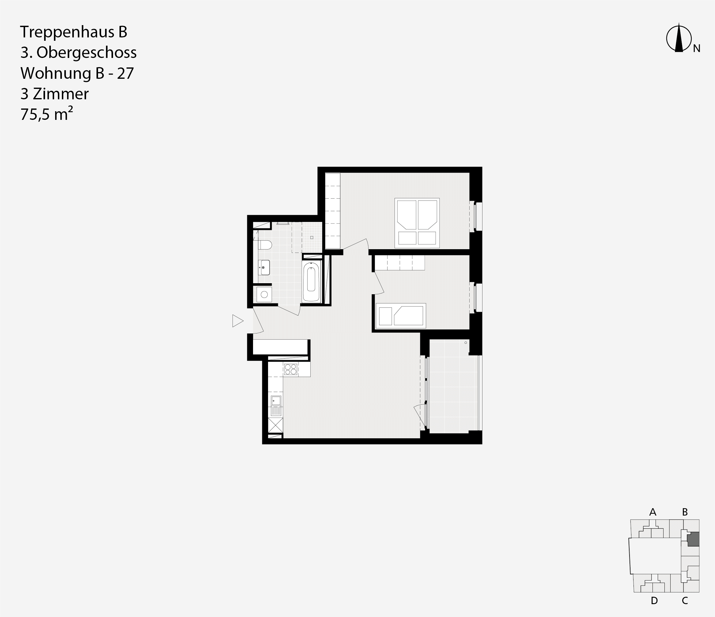 Treppenhaus B, 3. Obergeschoss, Wohnung B-27