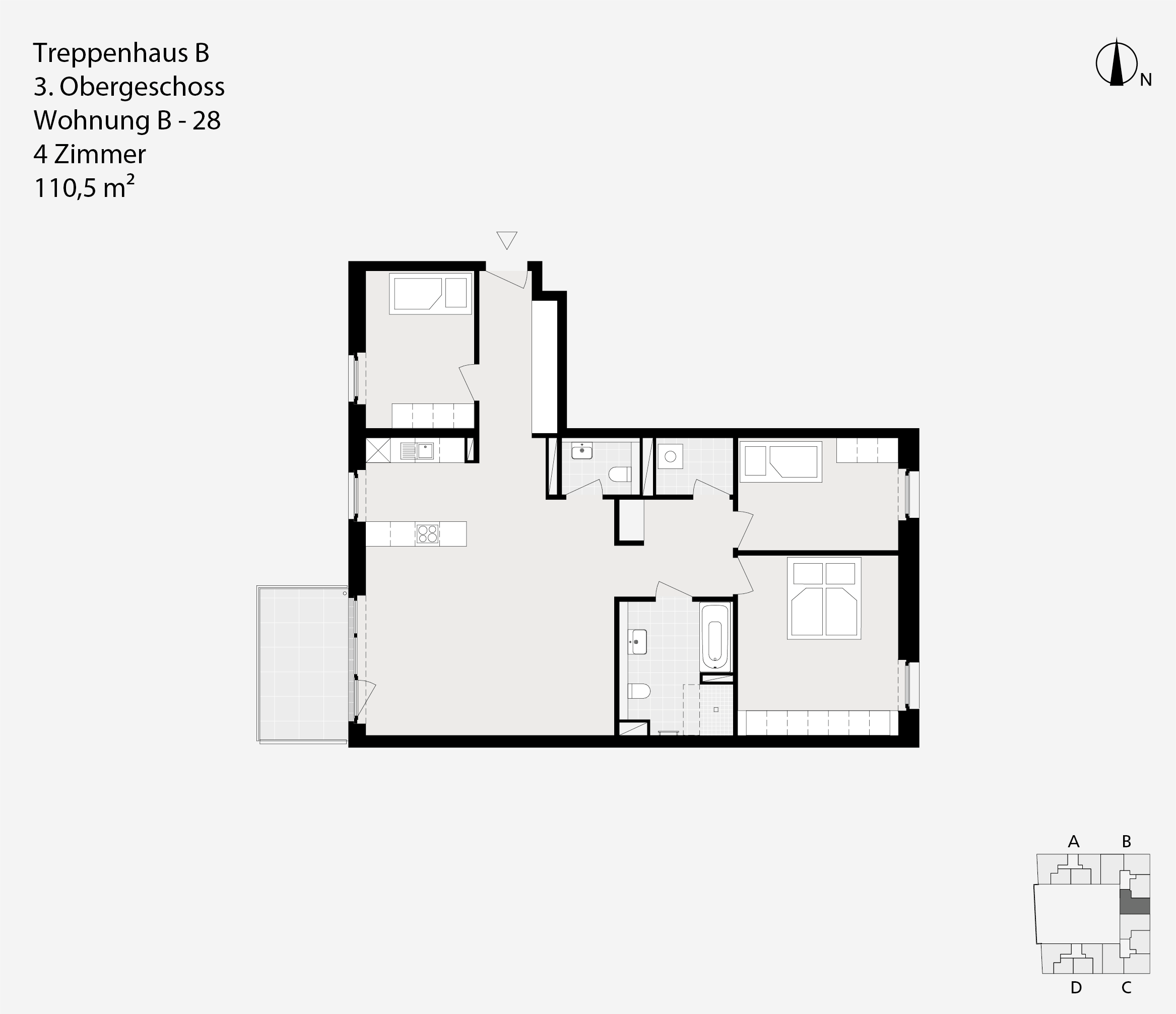 Treppenhaus B, 3. Obergeschoss, Wohnung B-28