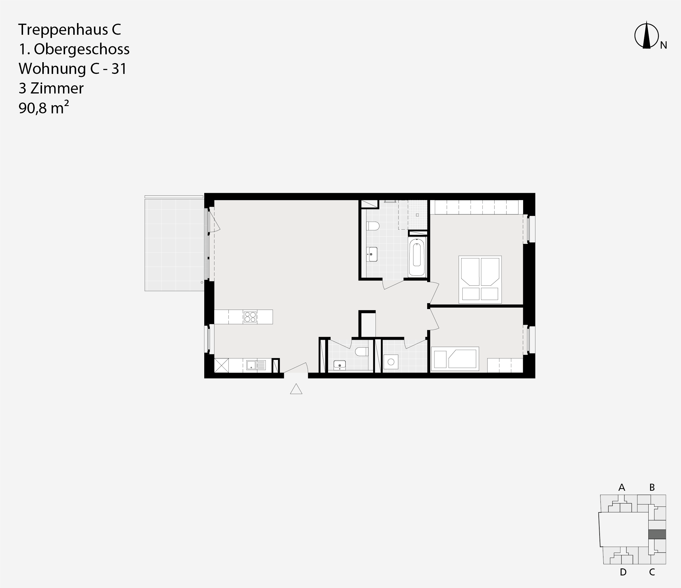 Treppenhaus C, 1. Obergeschoss, Wohnung C-31