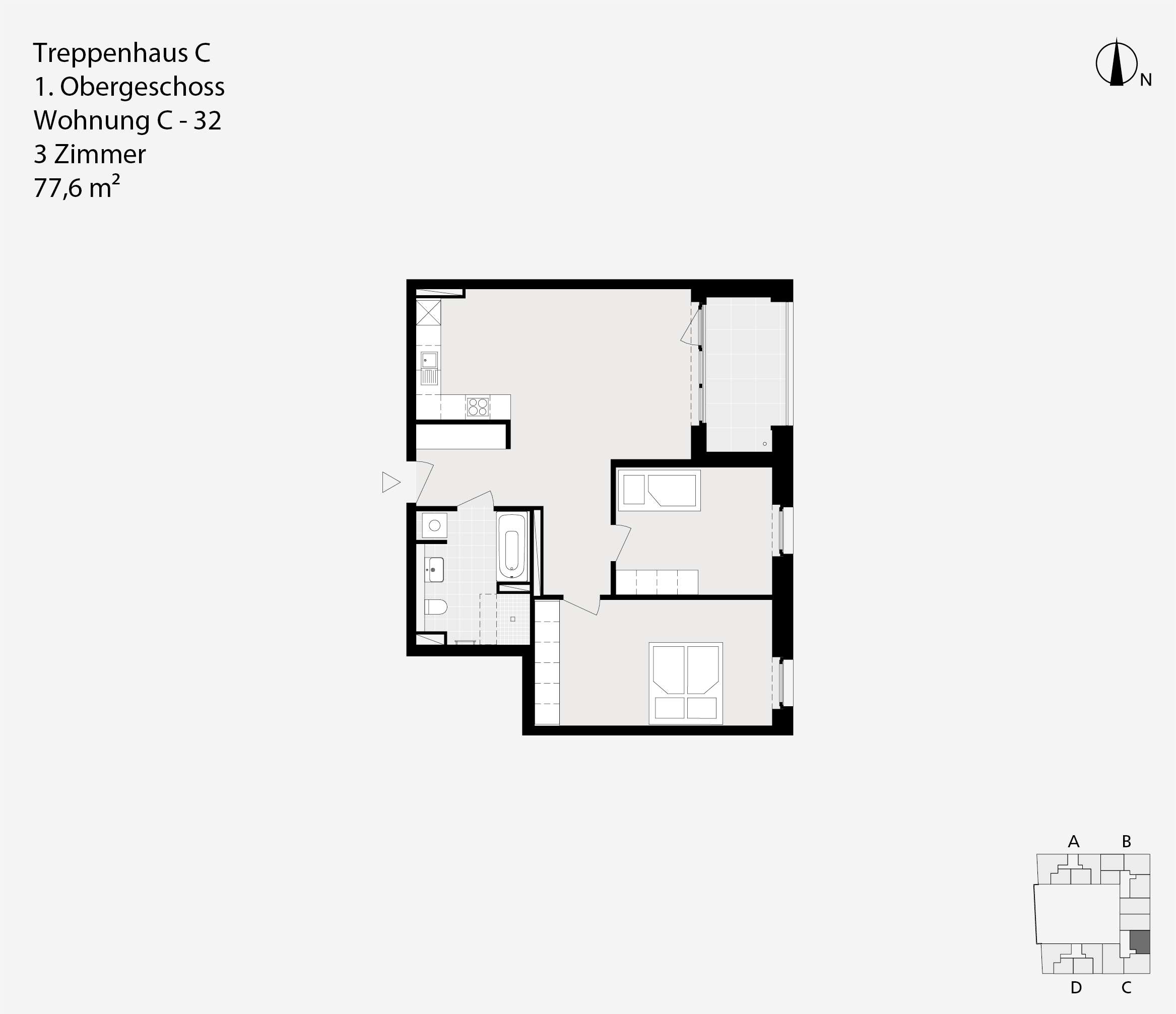 Treppenhaus C, 1. Obergeschoss, Wohnung C-32