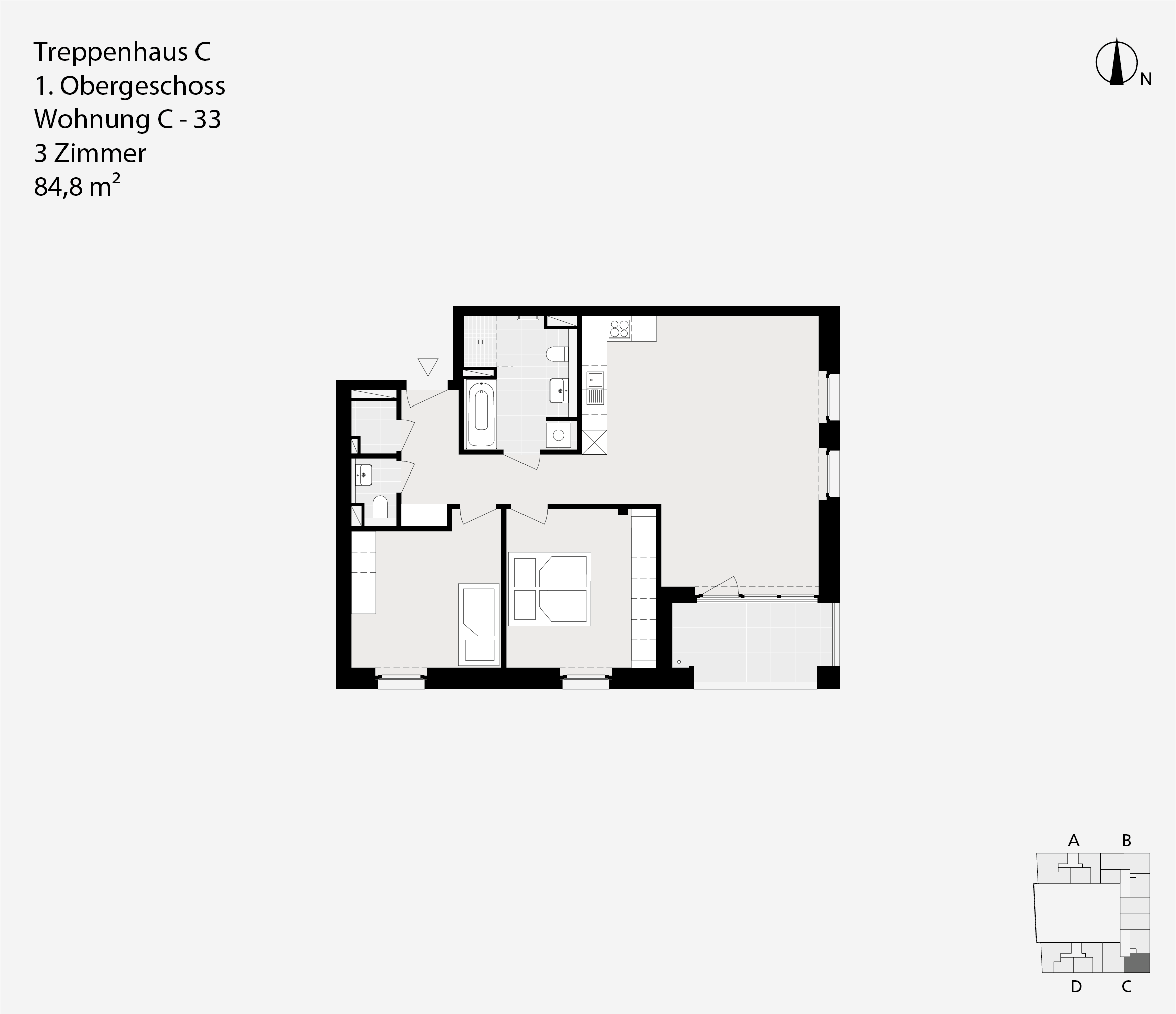 Treppenhaus C, 1. Obergeschoss, Wohnung C-33
