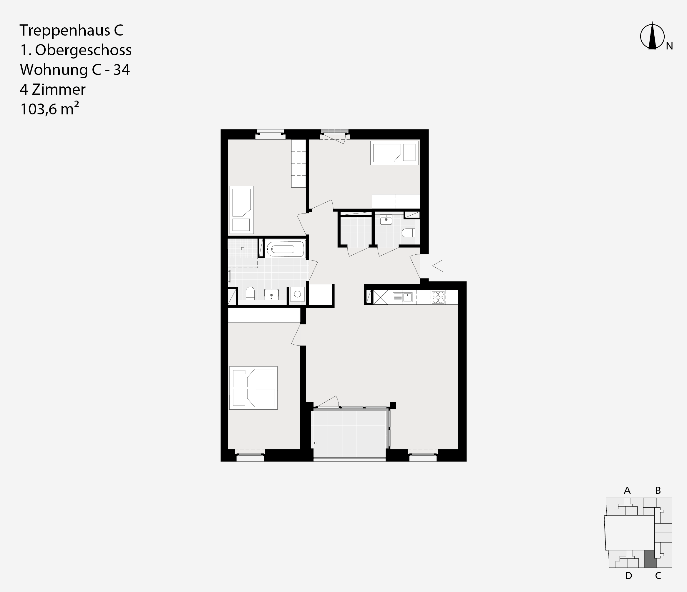 Treppenhaus C, 1. Obergeschoss, Wohnung C-34