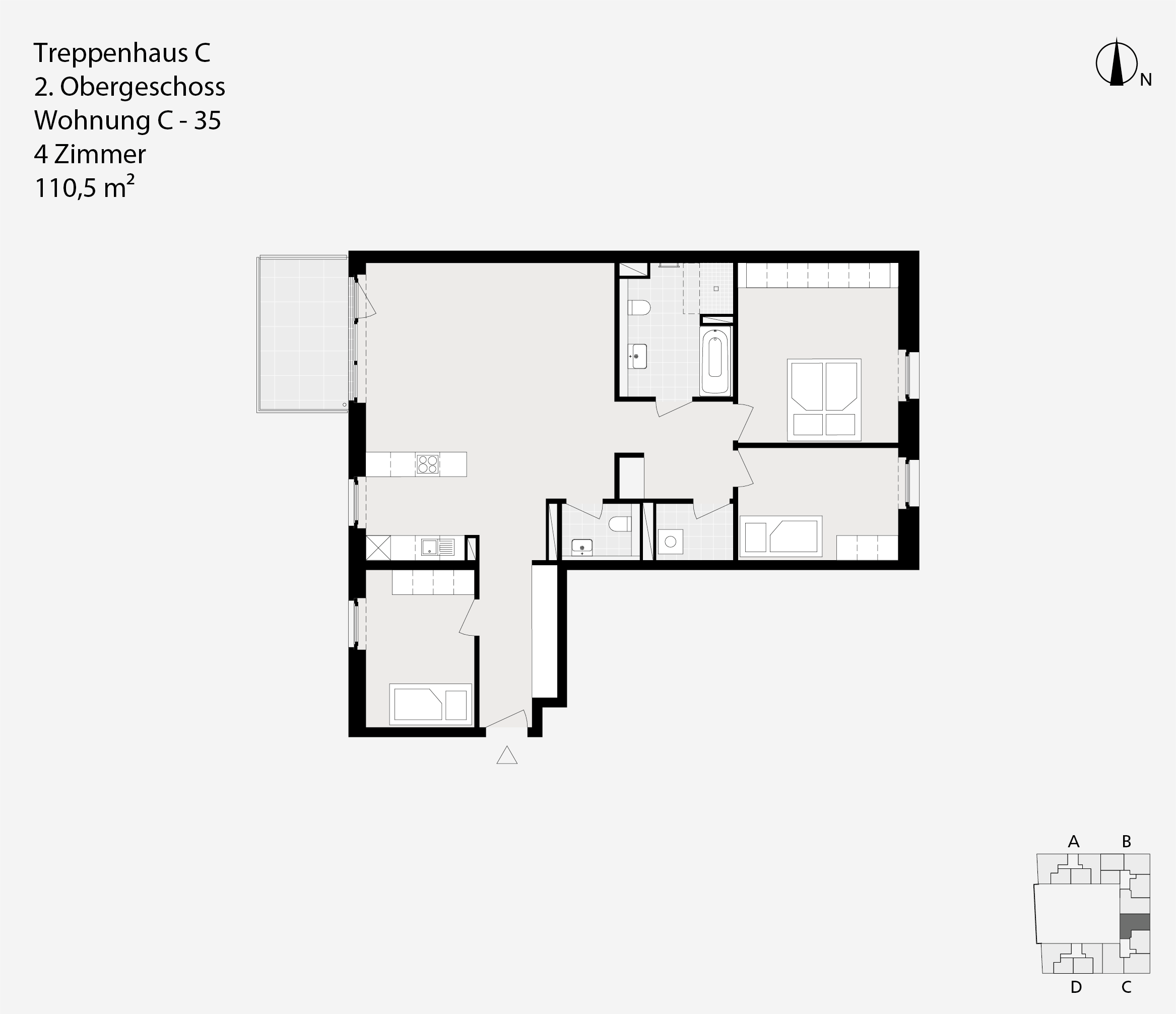 Treppenhaus C, 2. Obergeschoss, Wohnung C-35