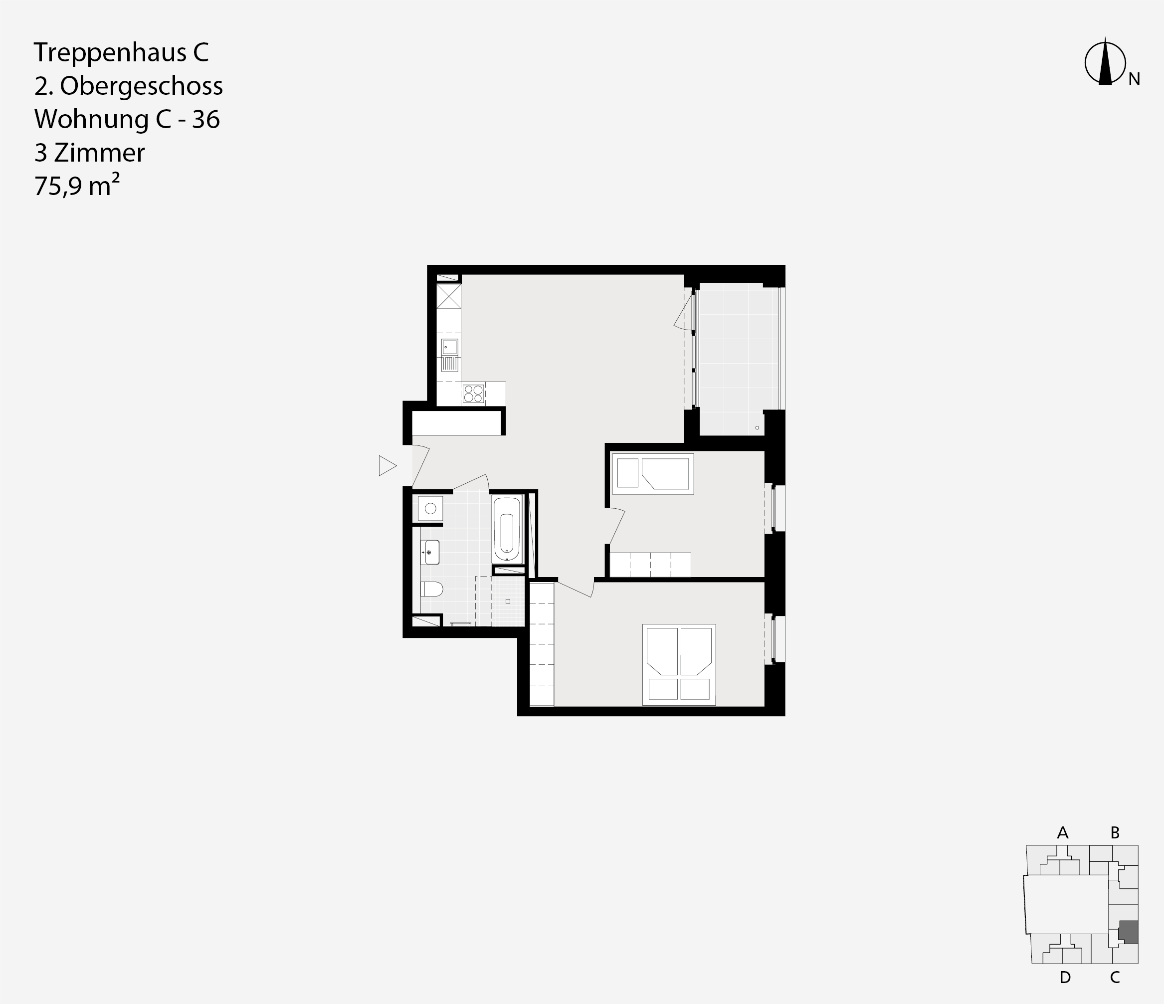 Treppenhaus C, 2. Obergeschoss, Wohnung C-36
