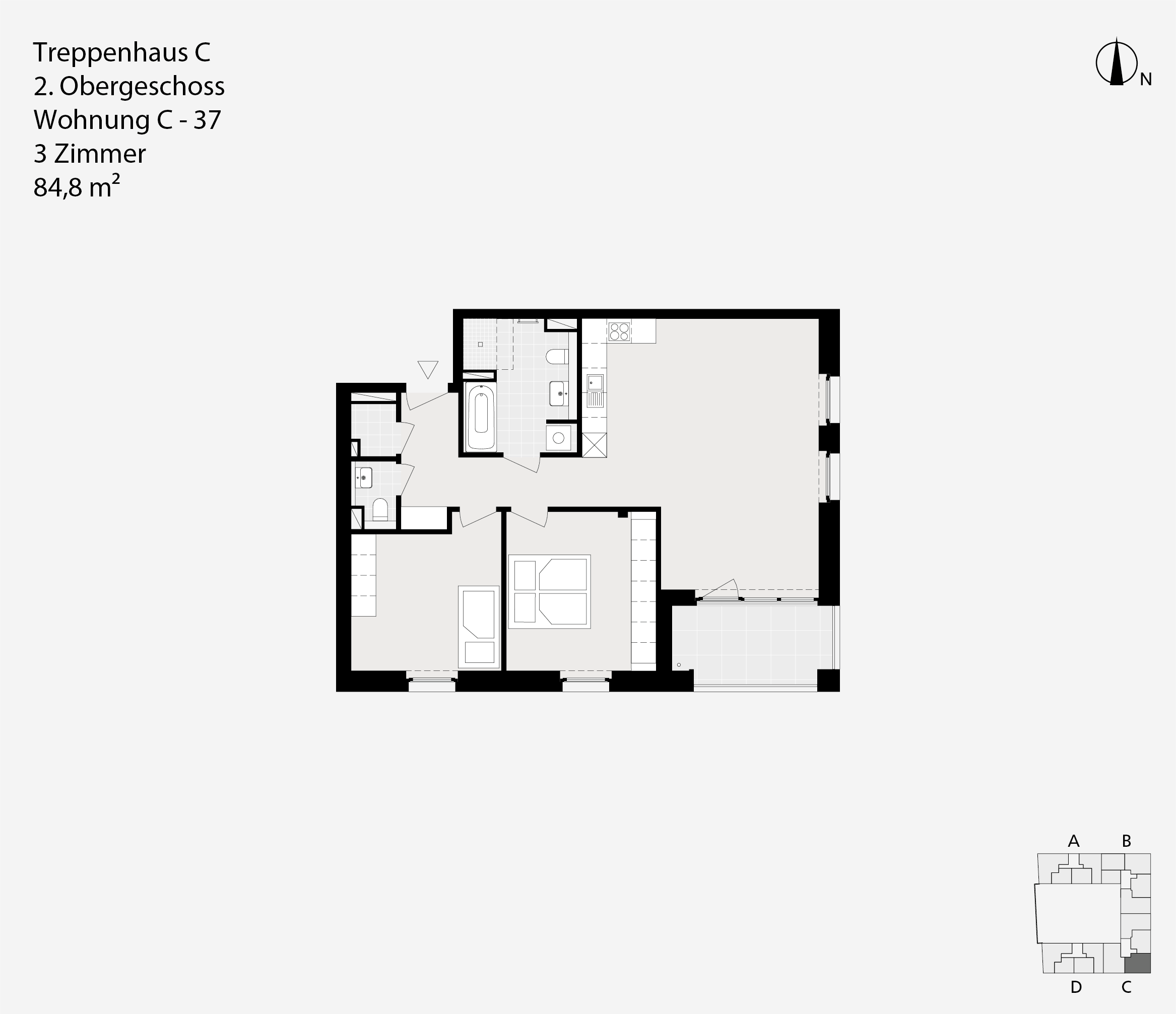 Treppenhaus C, 2. Obergeschoss, Wohnung C-37