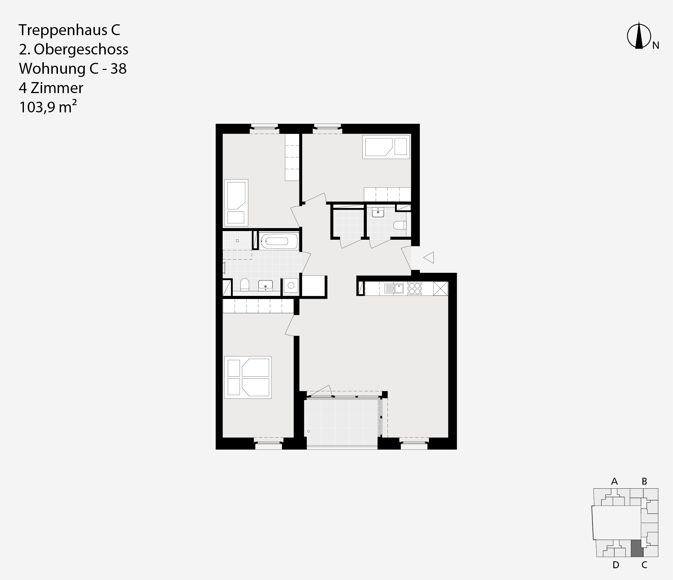 Treppenhaus C, 2. Obergeschoss, Wohnung C-38