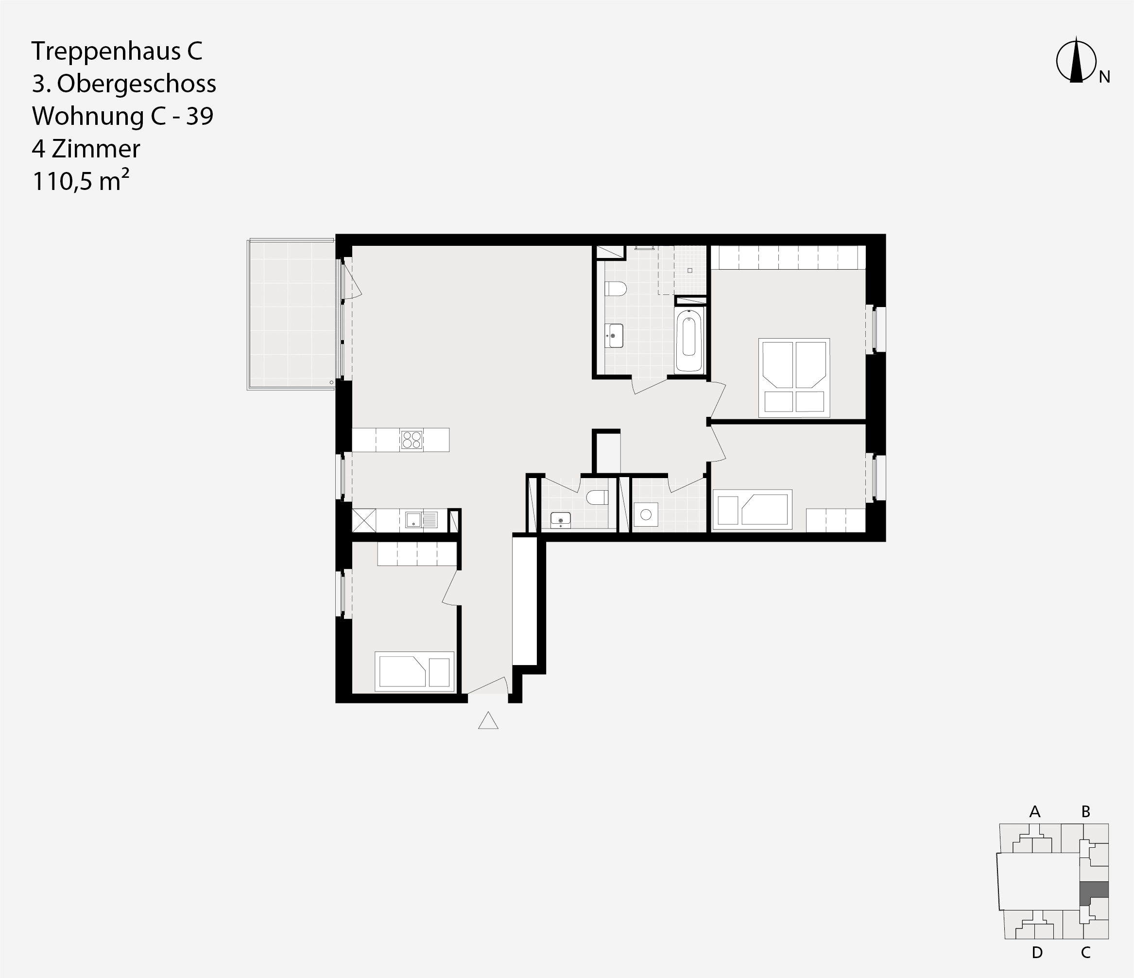 Treppenhaus C, 3. Obergeschoss, Wohnung C-39