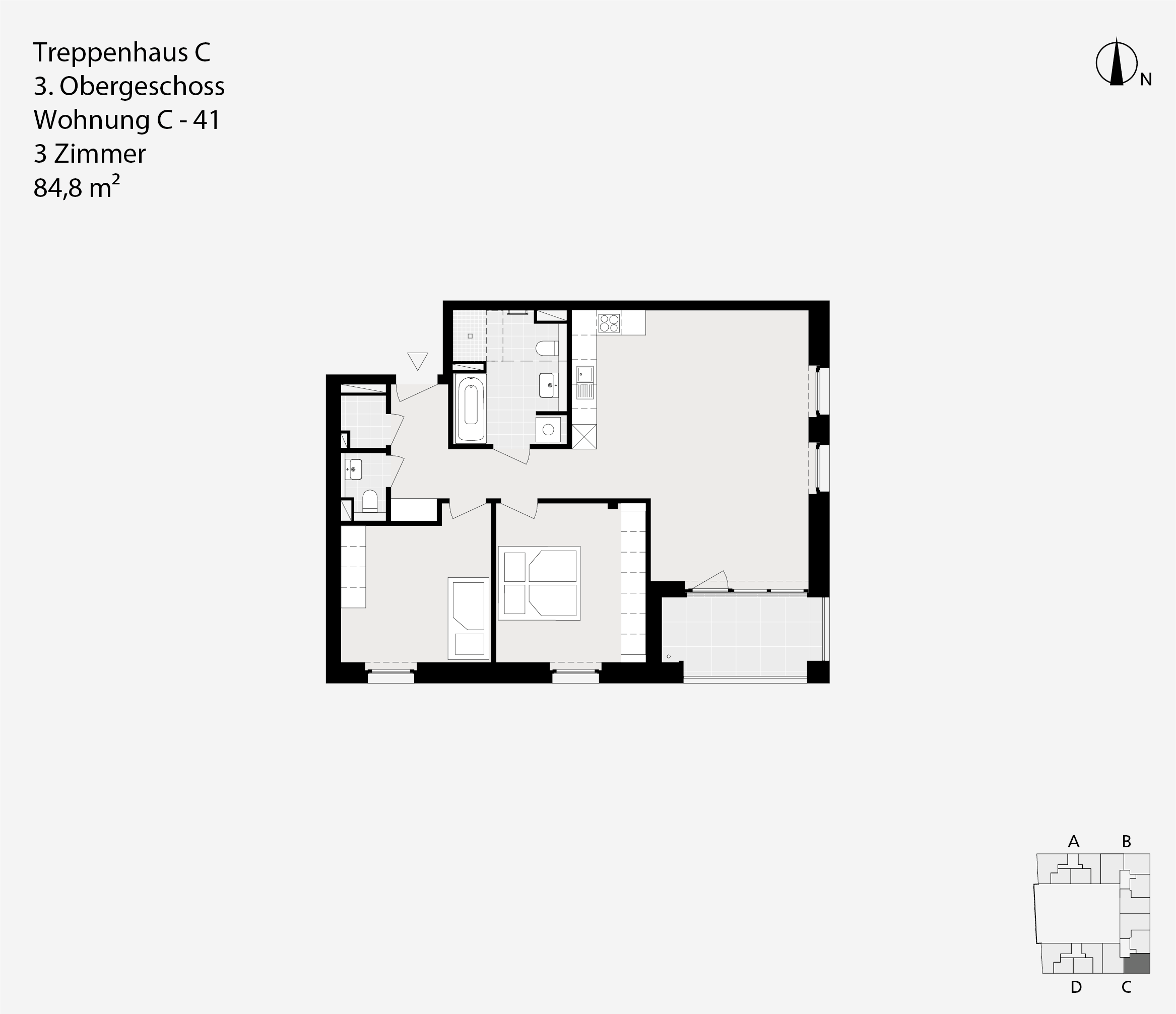 Treppenhaus C, 3. Obergeschoss, Wohnung C-41