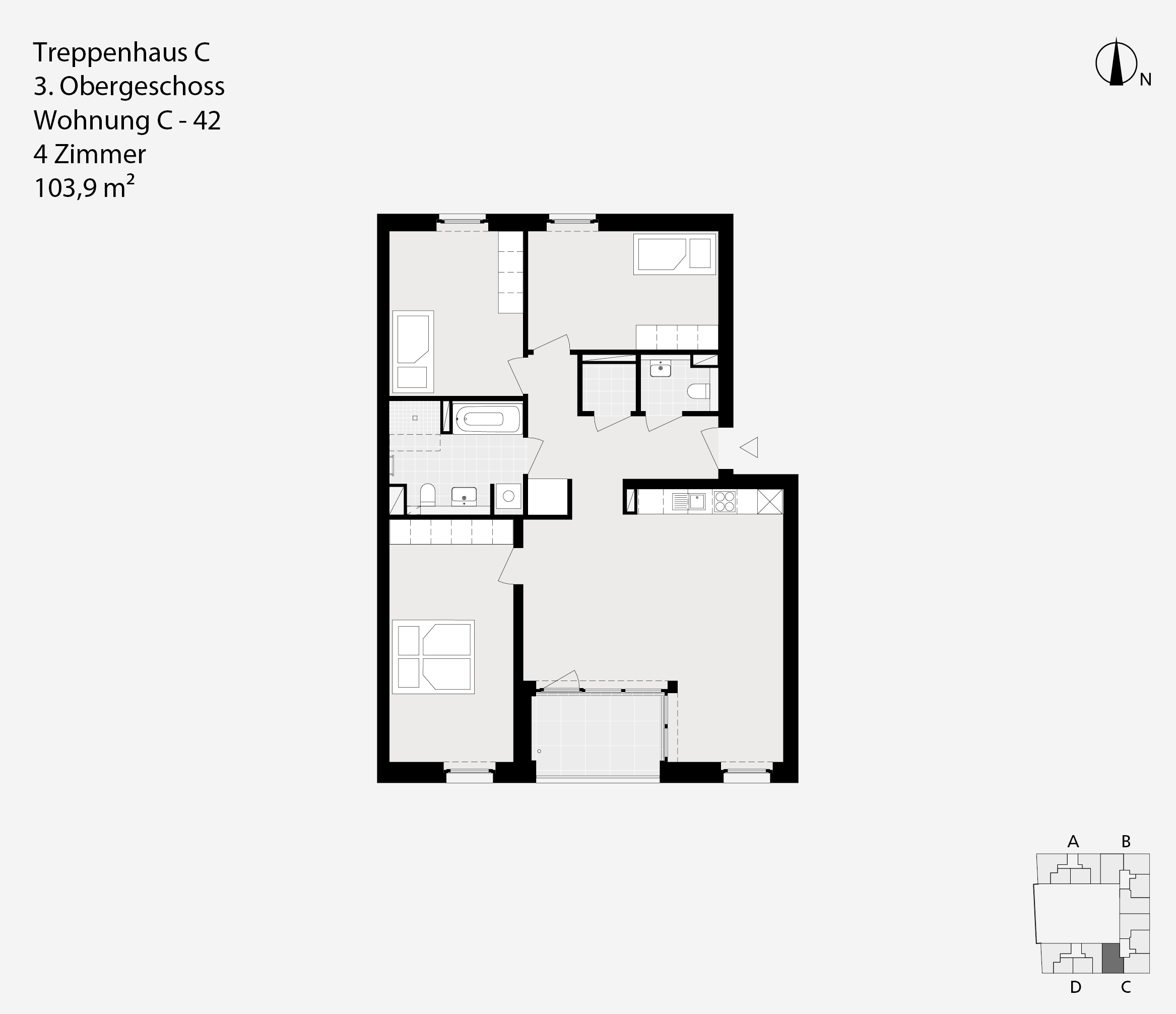 Treppenhaus C, 3. Obergeschoss, Wohnung C-42