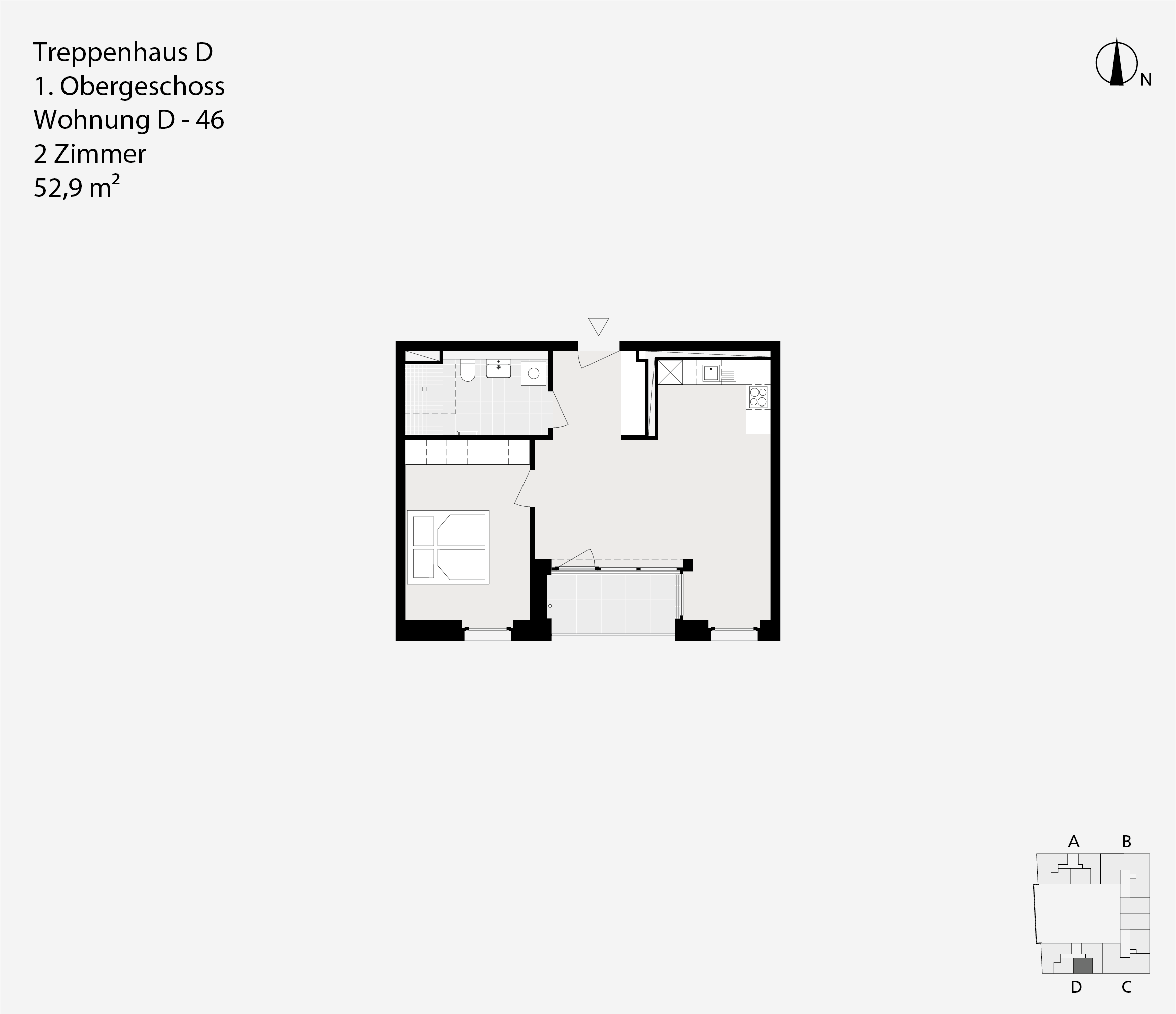 Treppenhaus D, 1. Obergeschoss, Wohnung D-46
