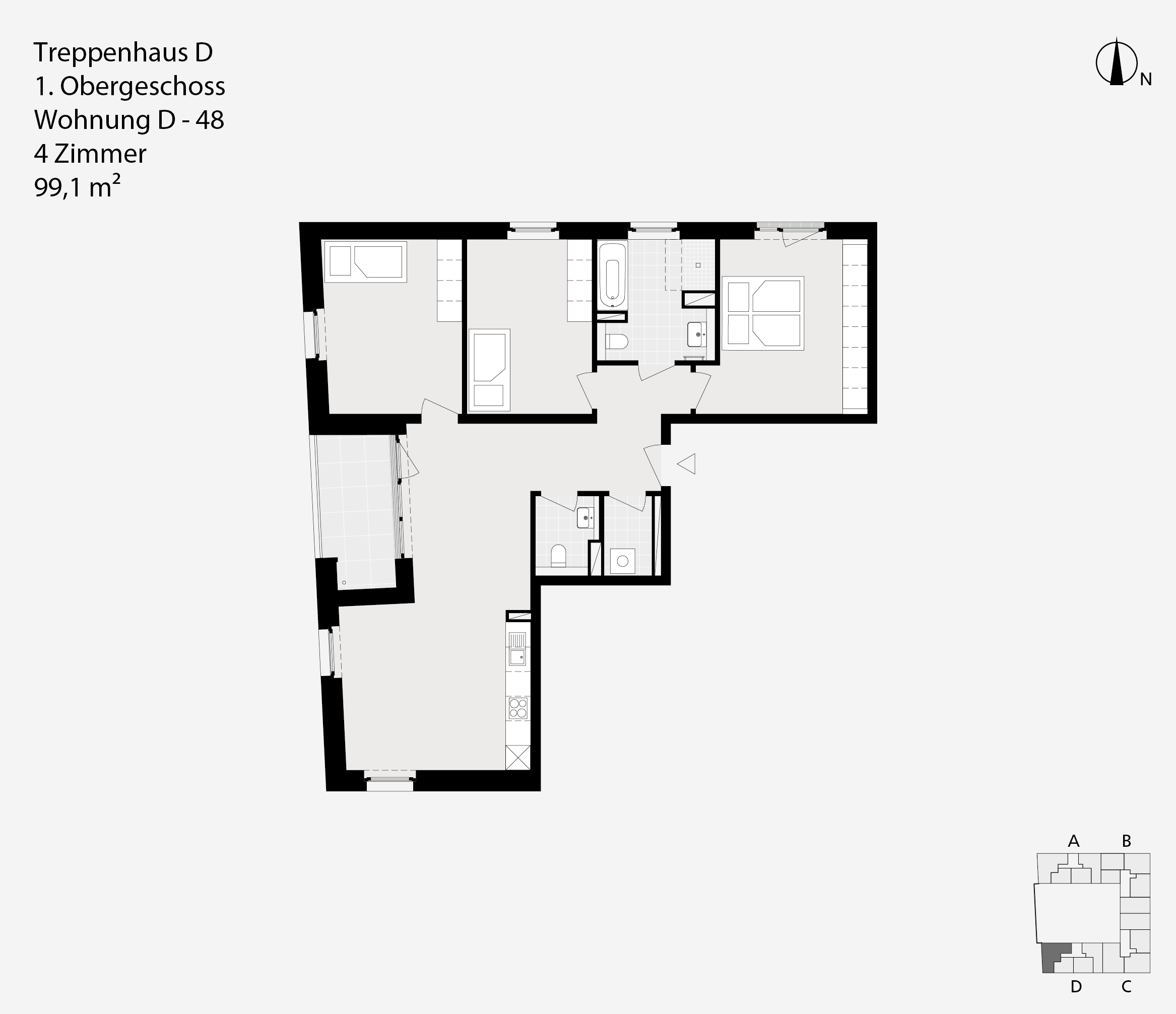 Treppenhaus D, 1. Obergeschoss, Wohnung D-48