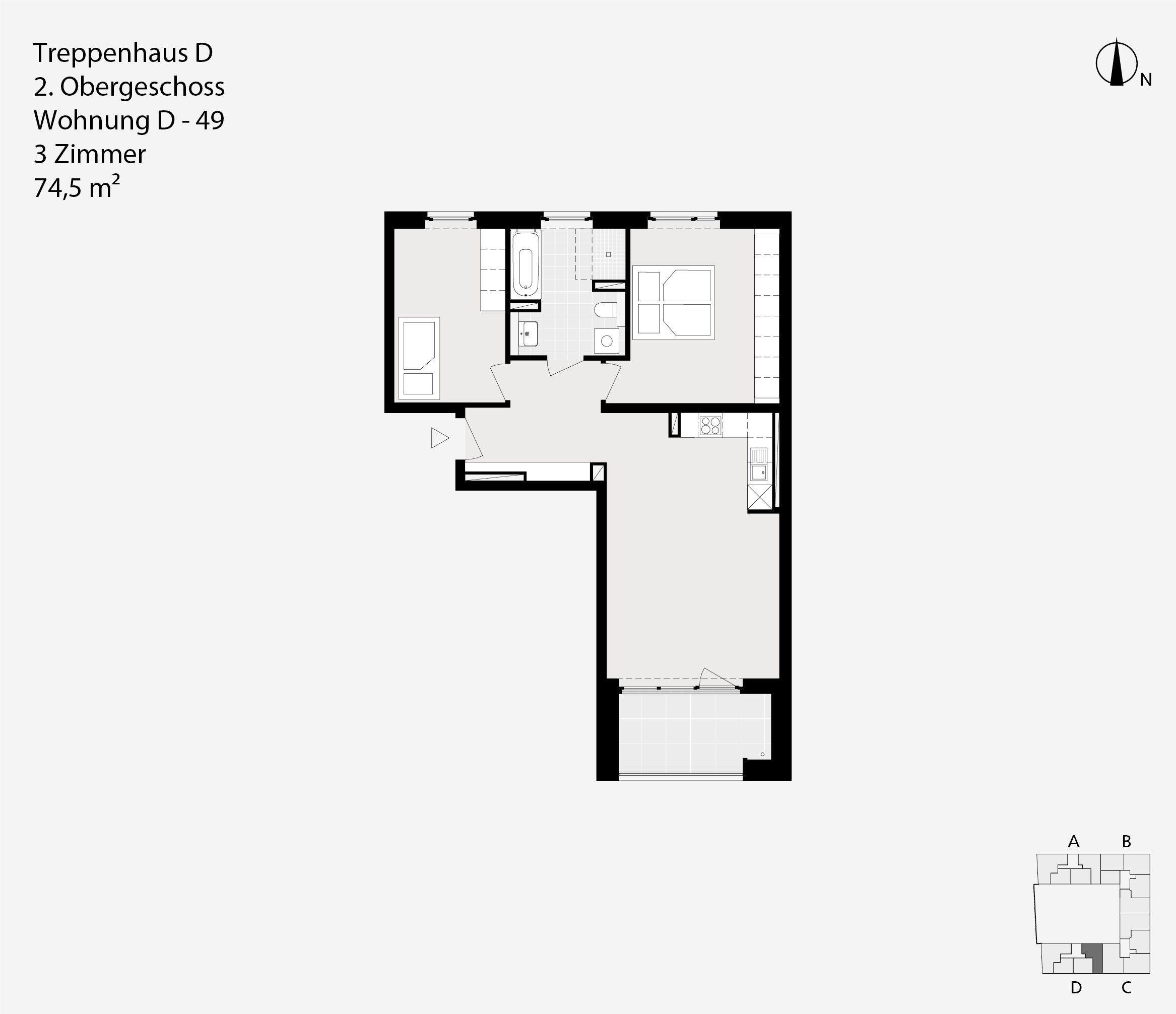 Treppenhaus D, 2. Obergeschoss, Wohnung D-49