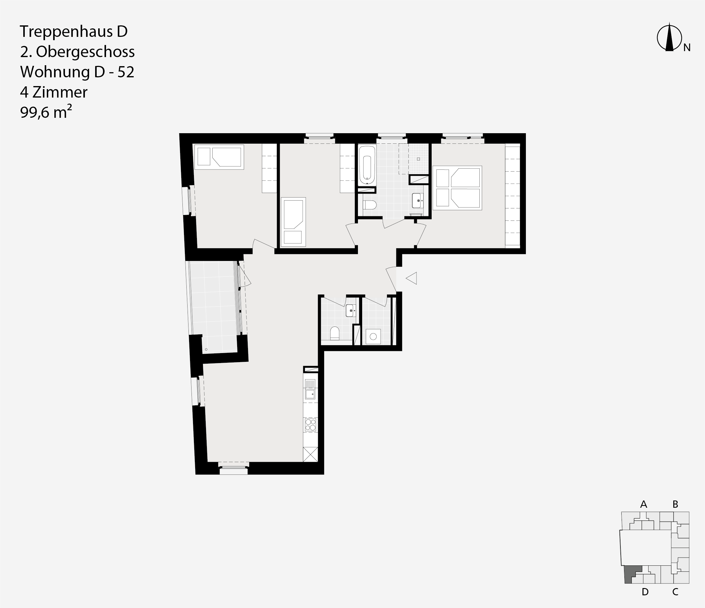 Treppenhaus D, 2. Obergeschoss, Wohnung D-52