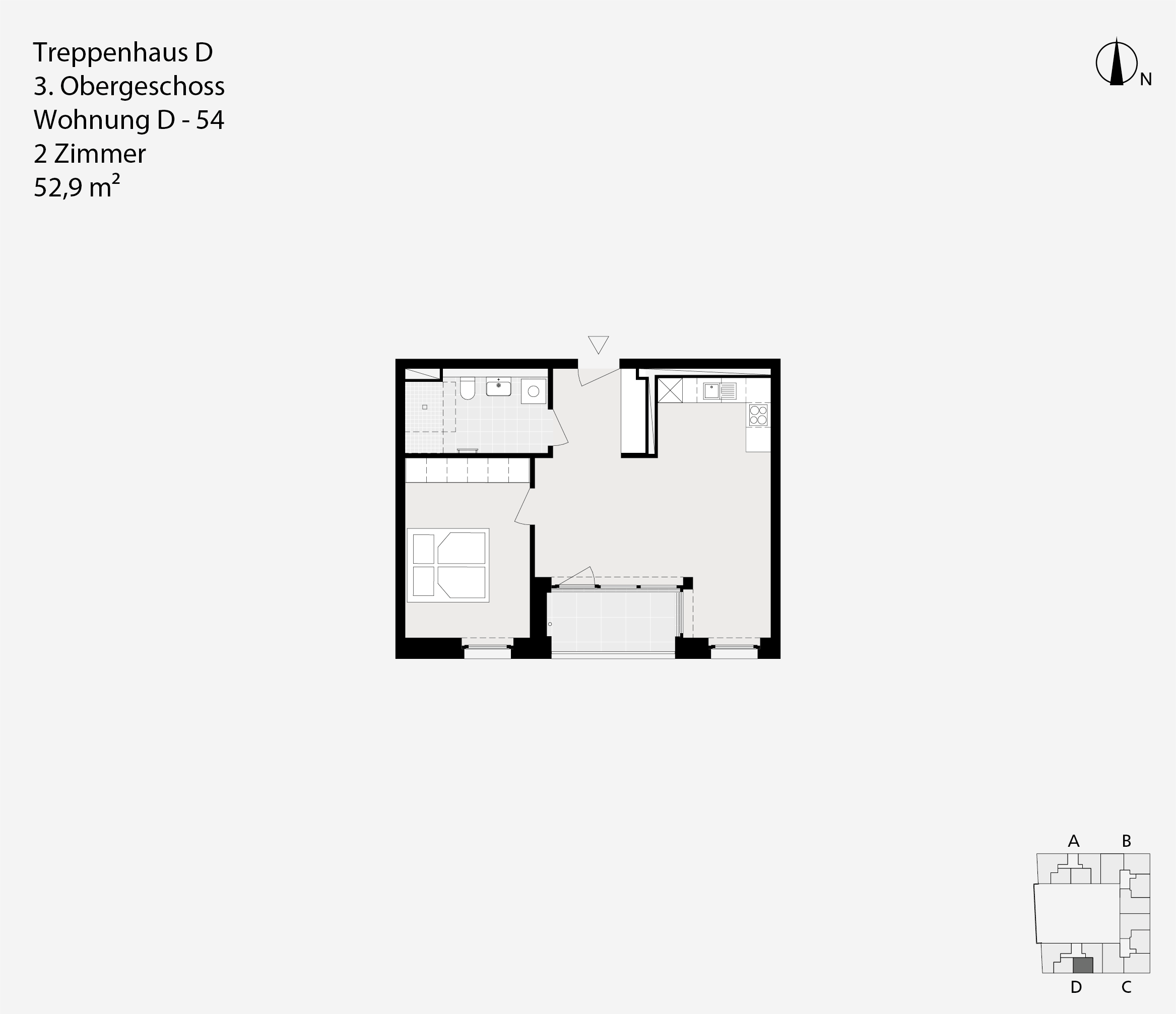 Treppenhaus D, 3. Obergeschoss, Wohnung D-54