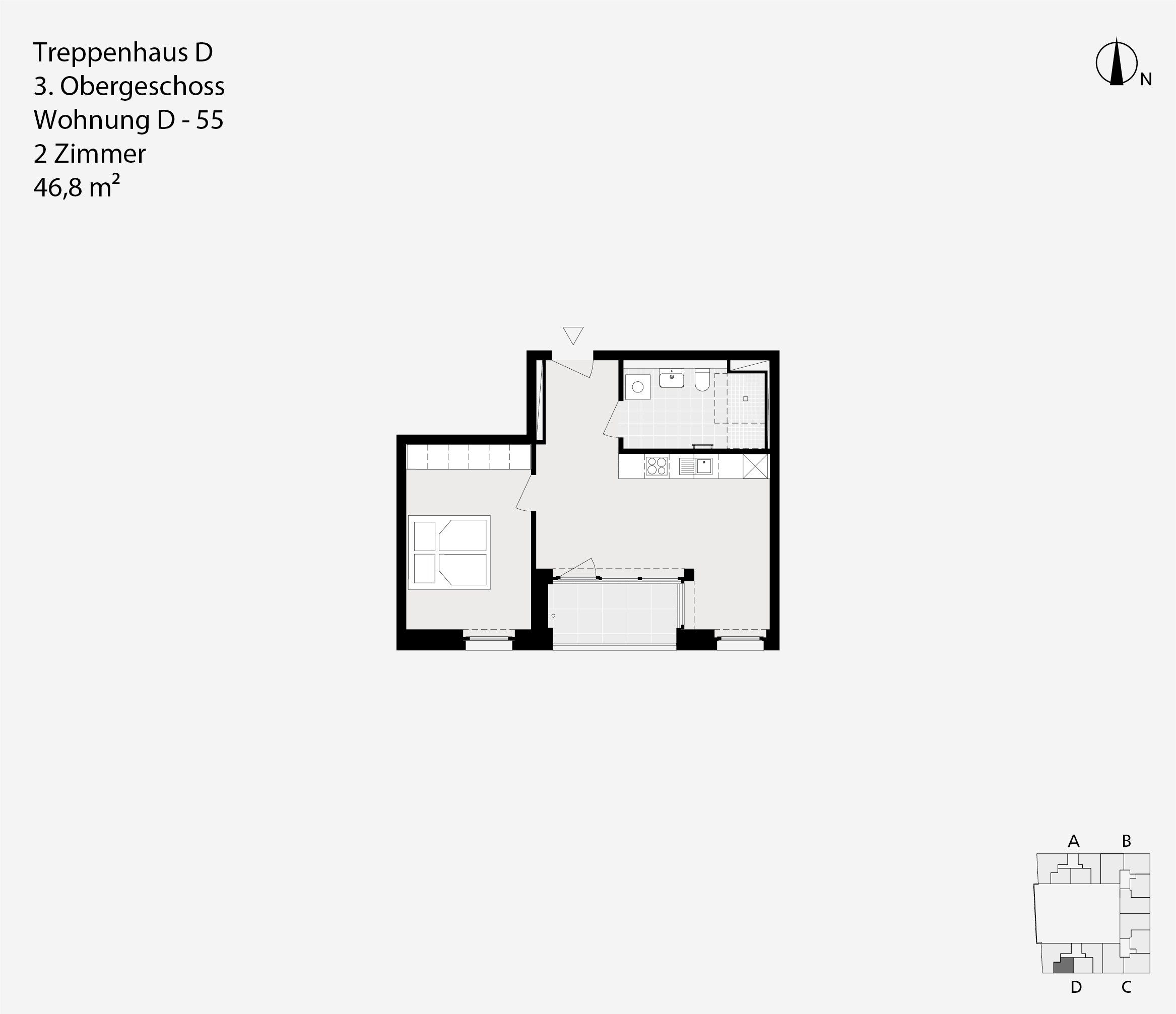 Treppenhaus D, 3. Obergeschoss, Wohnung D-55